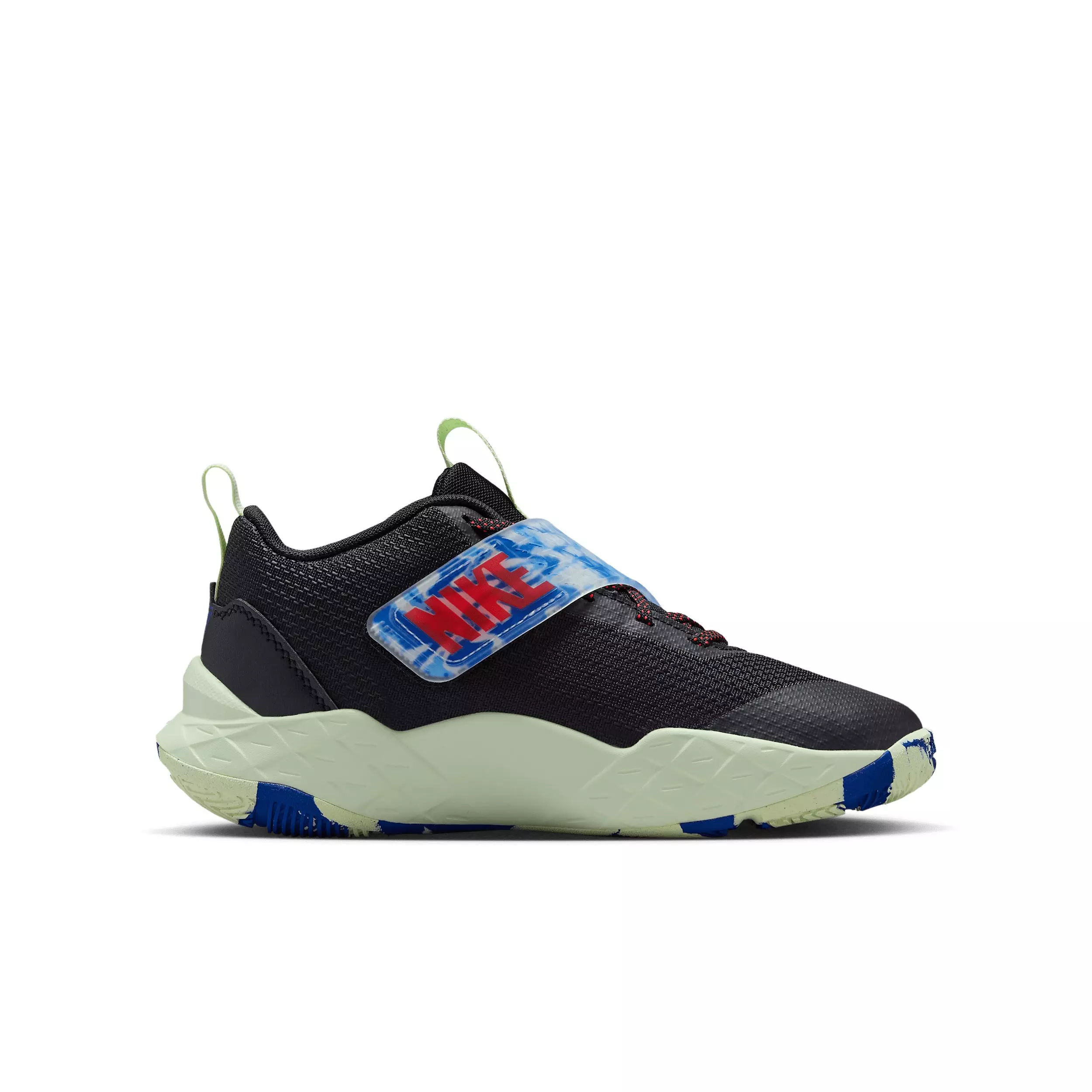 Nike Team Hustle D 12 "Black/Game Royal/Volt Tint/Bright Crimson" Grade School Boys' Basketball Shoe - BLACK/ROYAL/VOLT/CRIMSON