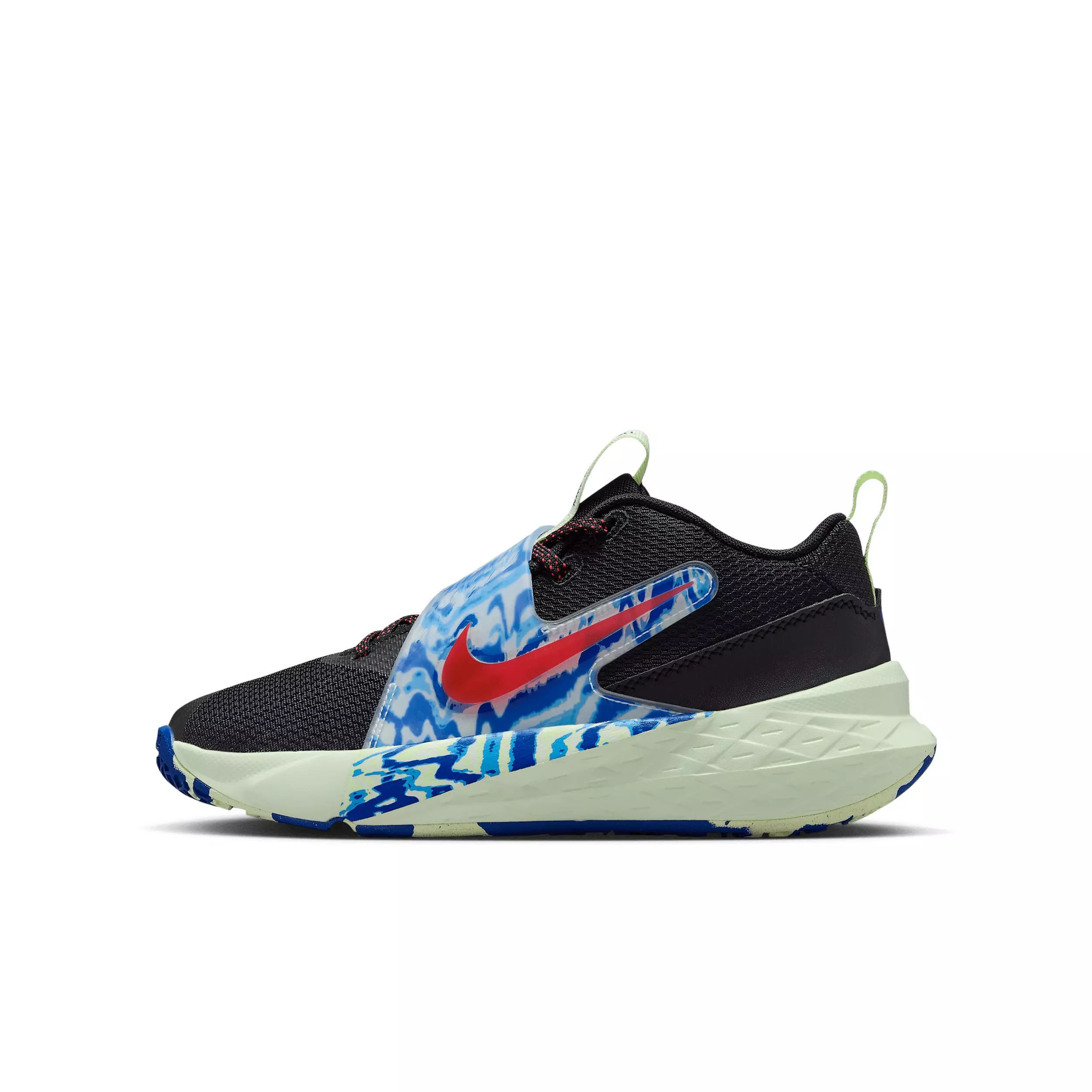 Nike Team Hustle D 12 "Black/Game Royal/Volt Tint/Bright Crimson" Grade School Boys' Basketball Shoe - BLACK/ROYAL/VOLT/CRIMSON