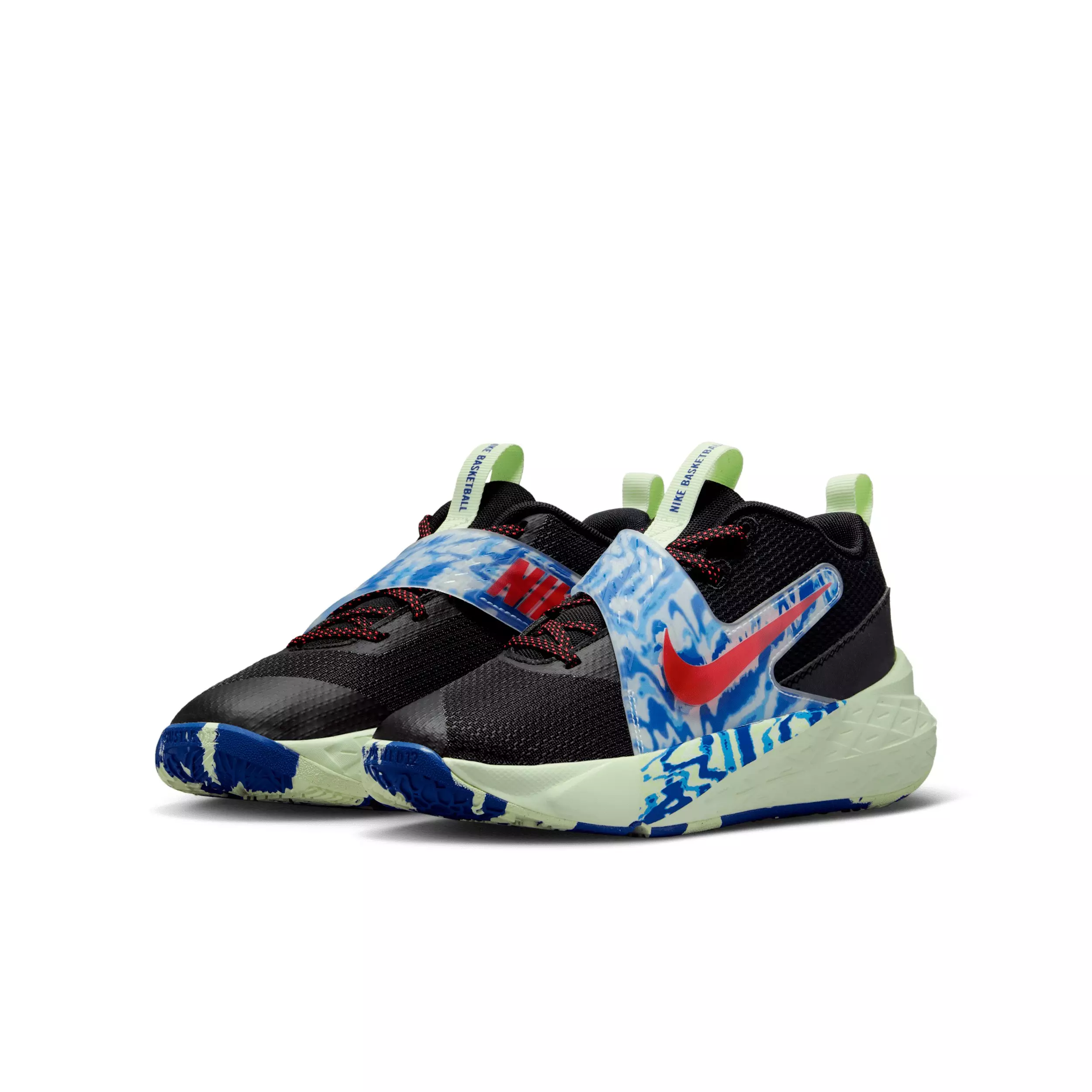 Nike Team Hustle D 12 "Black/Game Royal/Volt Tint/Bright Crimson" Grade School Boys' Basketball Shoe - BLACK/ROYAL/VOLT/CRIMSON