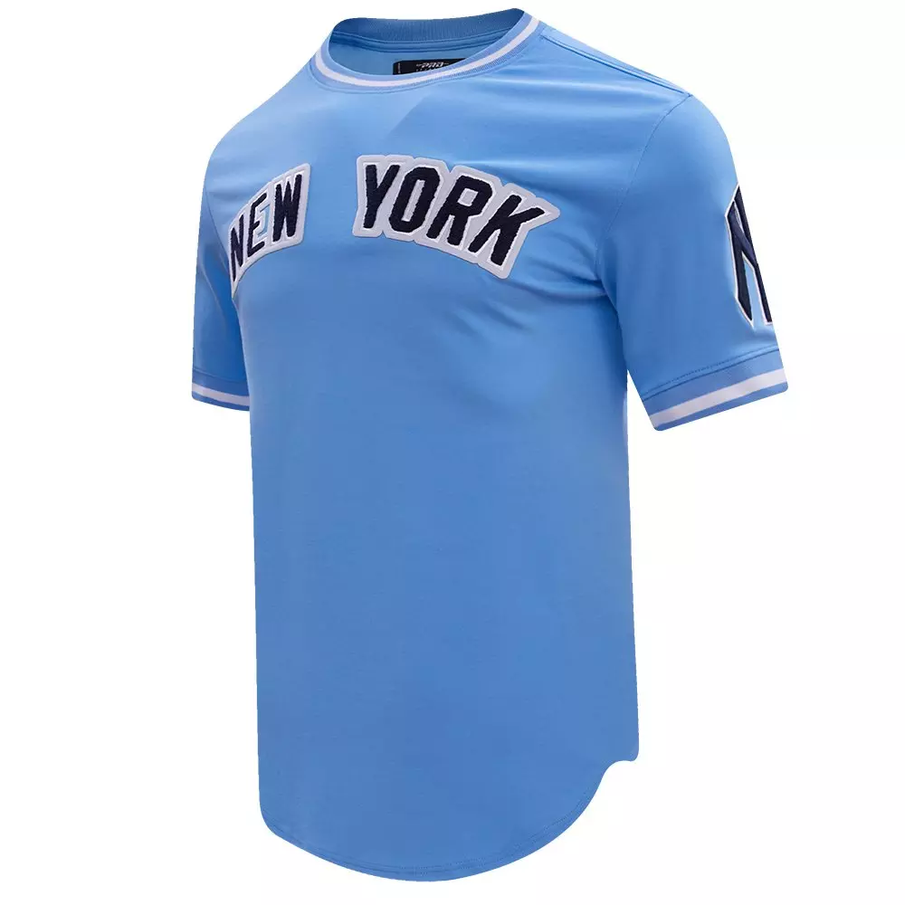 Pro Standard Men's MLB New York Yankees Classic Chenille Striped Sleeve Top - BLUE