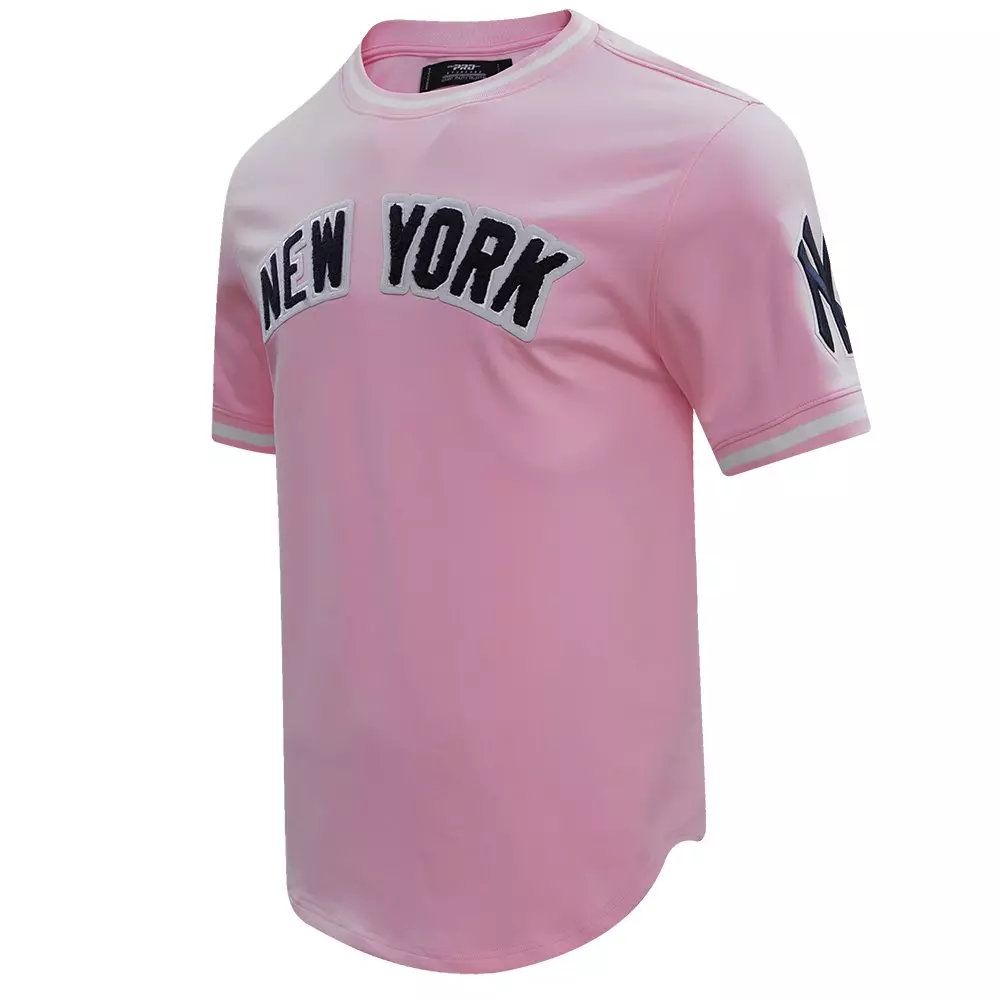 Pro Standard Men's MLB New York Yankees Classic Chenille Striped Sleeve Top - PINK