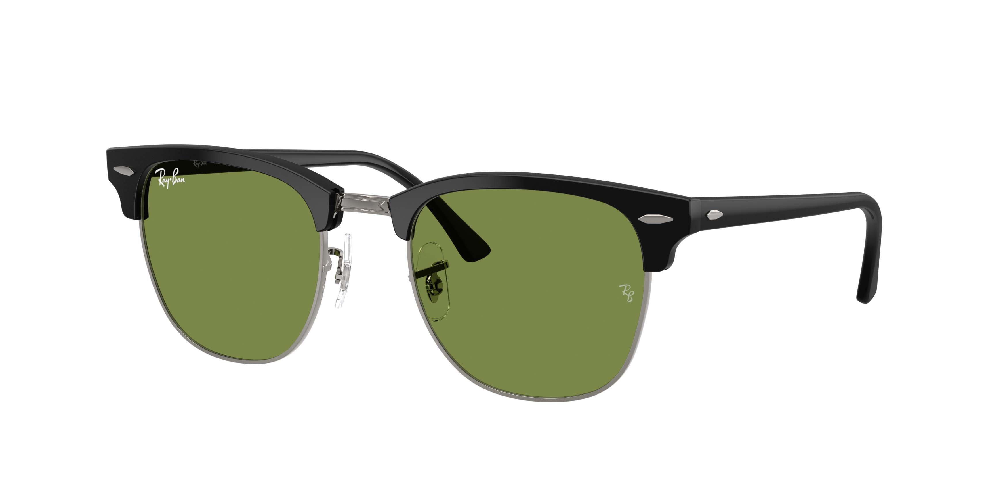 Ray-Ban Clubmaster Classic Green Sunglasses &ndash; Matte Matte Black On Black - BLACK/GREEN Thumbnail View 1