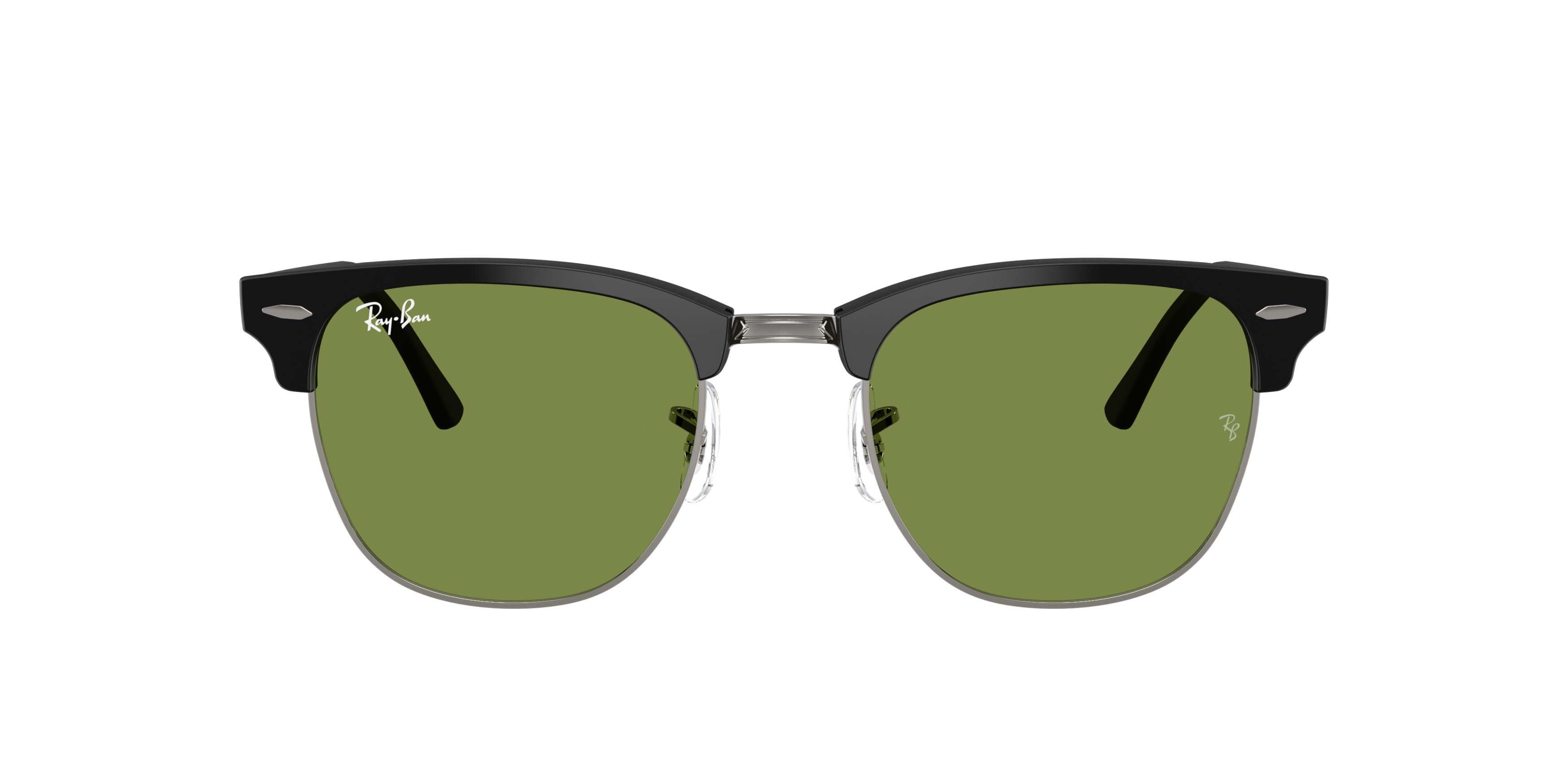 Ray-Ban Clubmaster Classic Green Sunglasses &ndash; Matte Matte Black On Black - BLACK/GREEN Thumbnail View 2