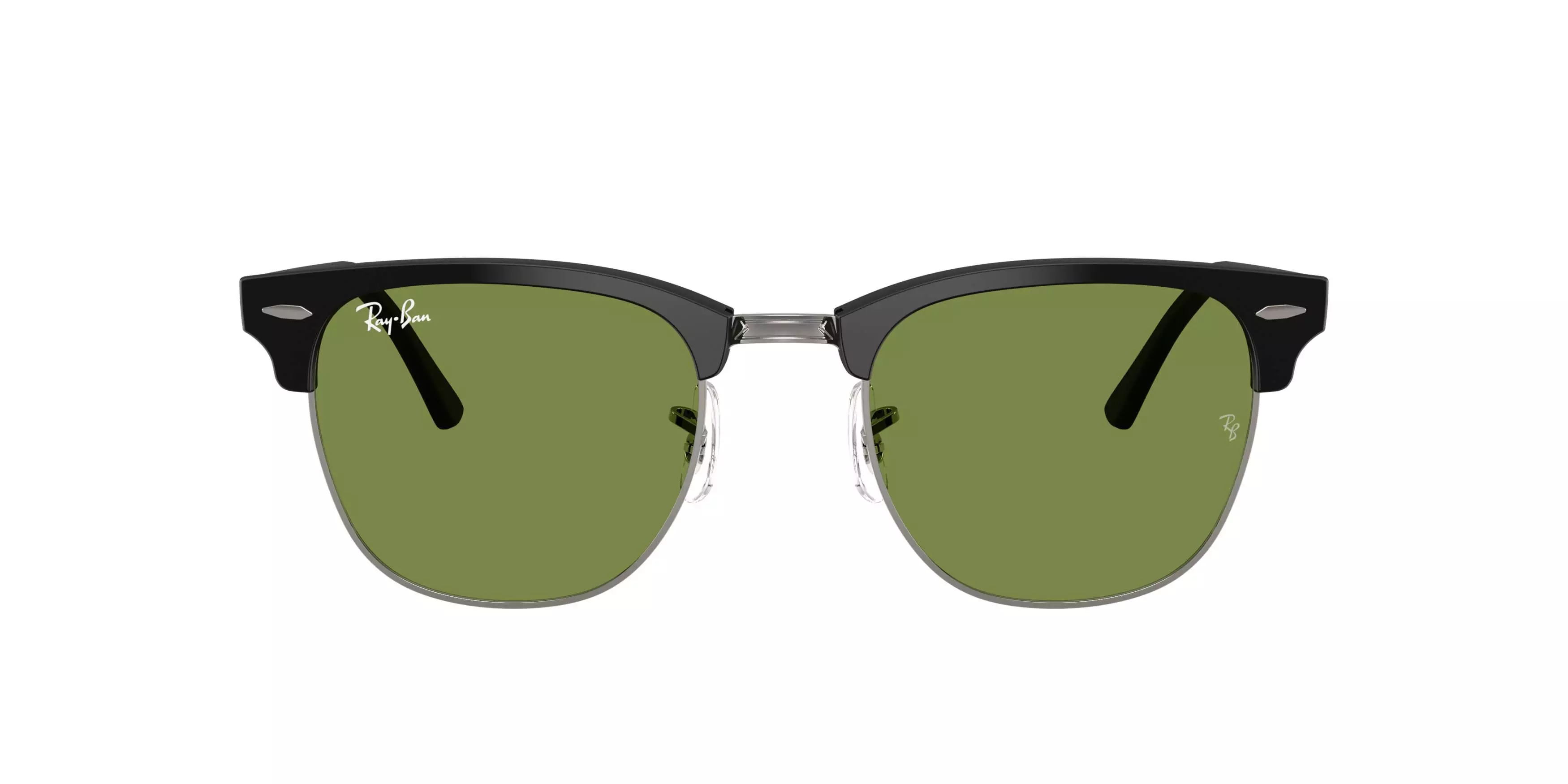 Ray-Ban Clubmaster Classic Green Sunglasses &ndash; Matte Matte Black On Black - BLACK/GREEN
