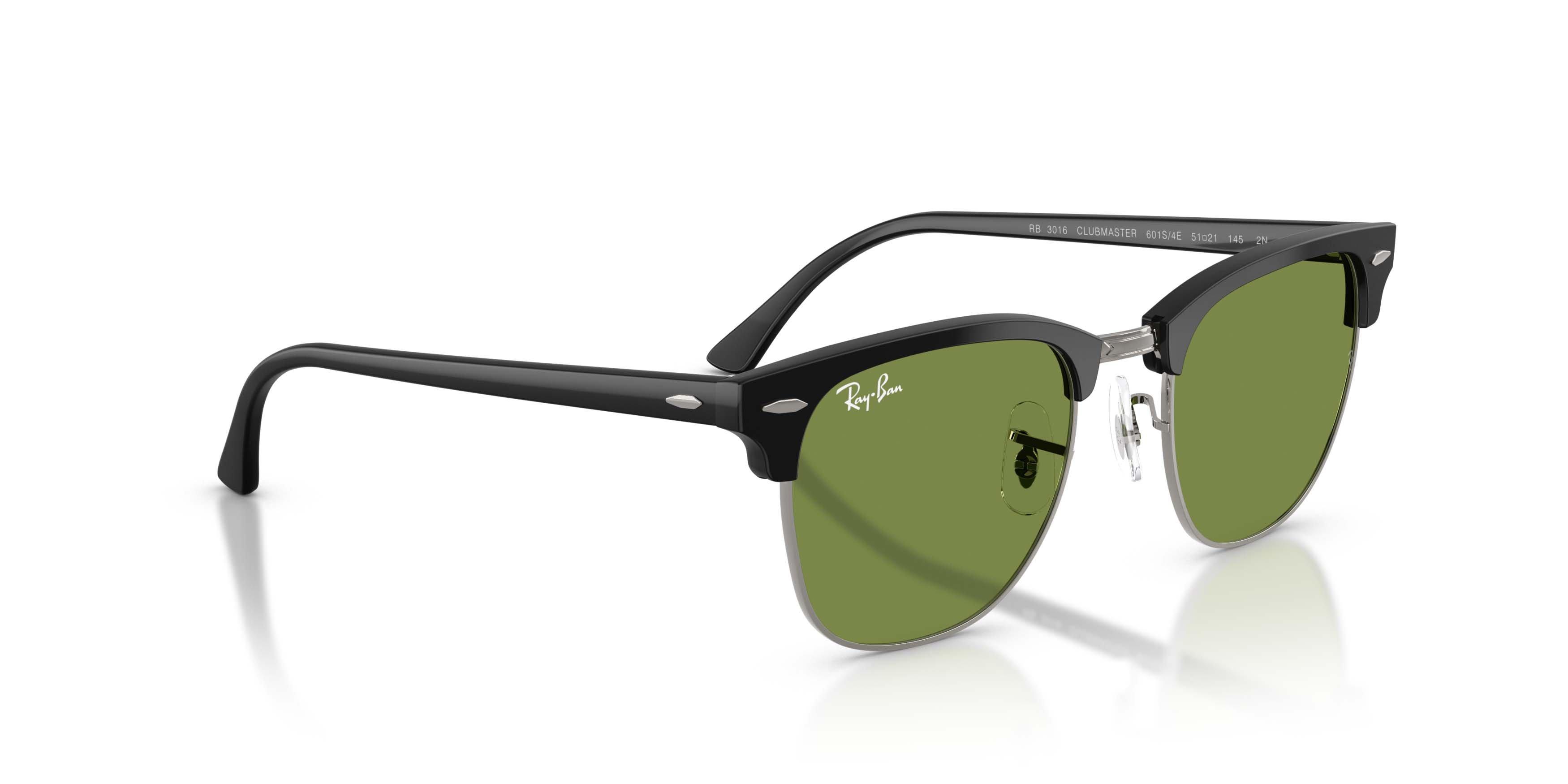 Ray-Ban Clubmaster Classic Green Sunglasses &ndash; Matte Matte Black On Black - BLACK/GREEN Thumbnail View 3