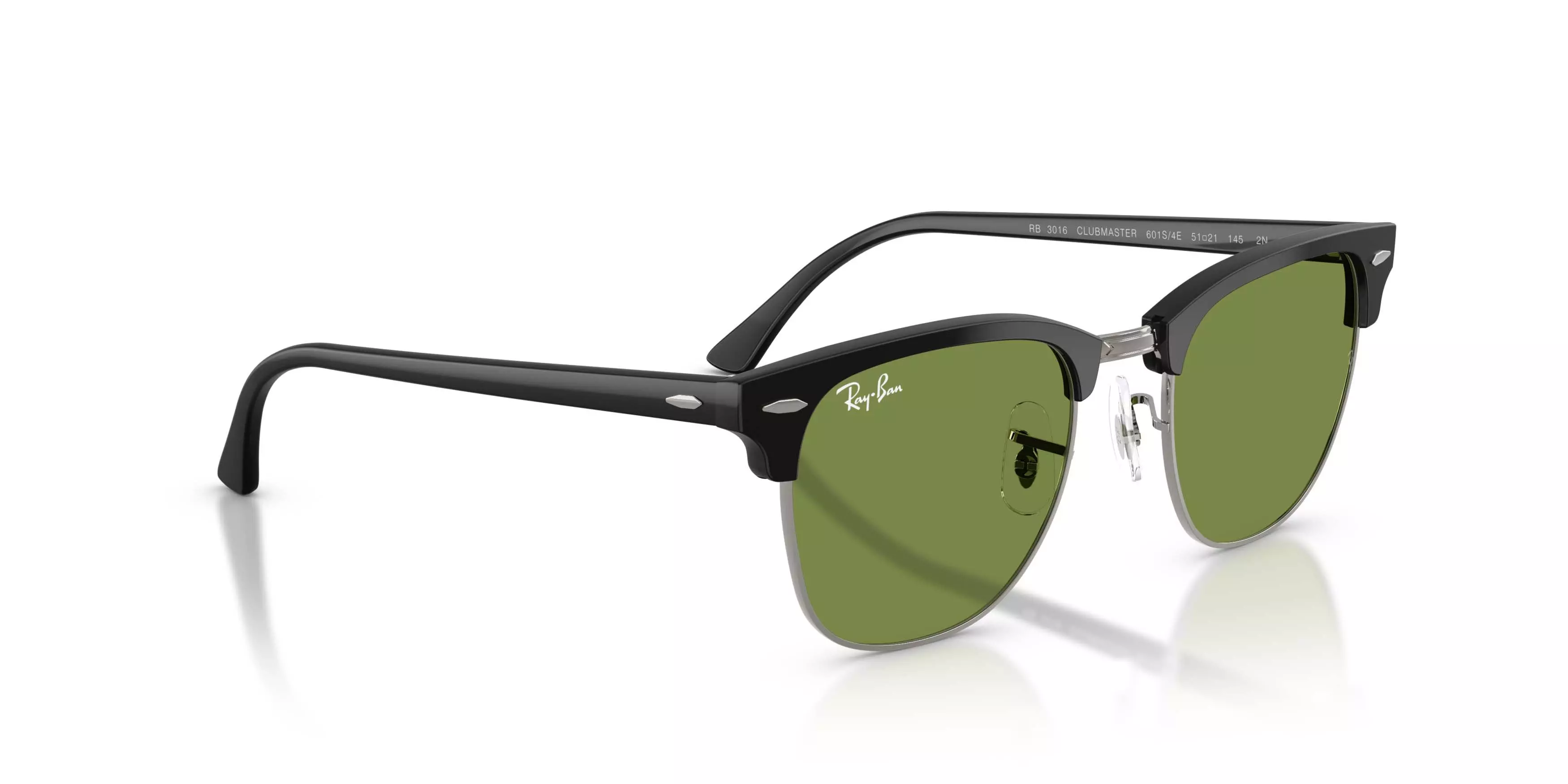 Ray-Ban Clubmaster Classic Green Sunglasses &ndash; Matte Matte Black On Black - BLACK/GREEN