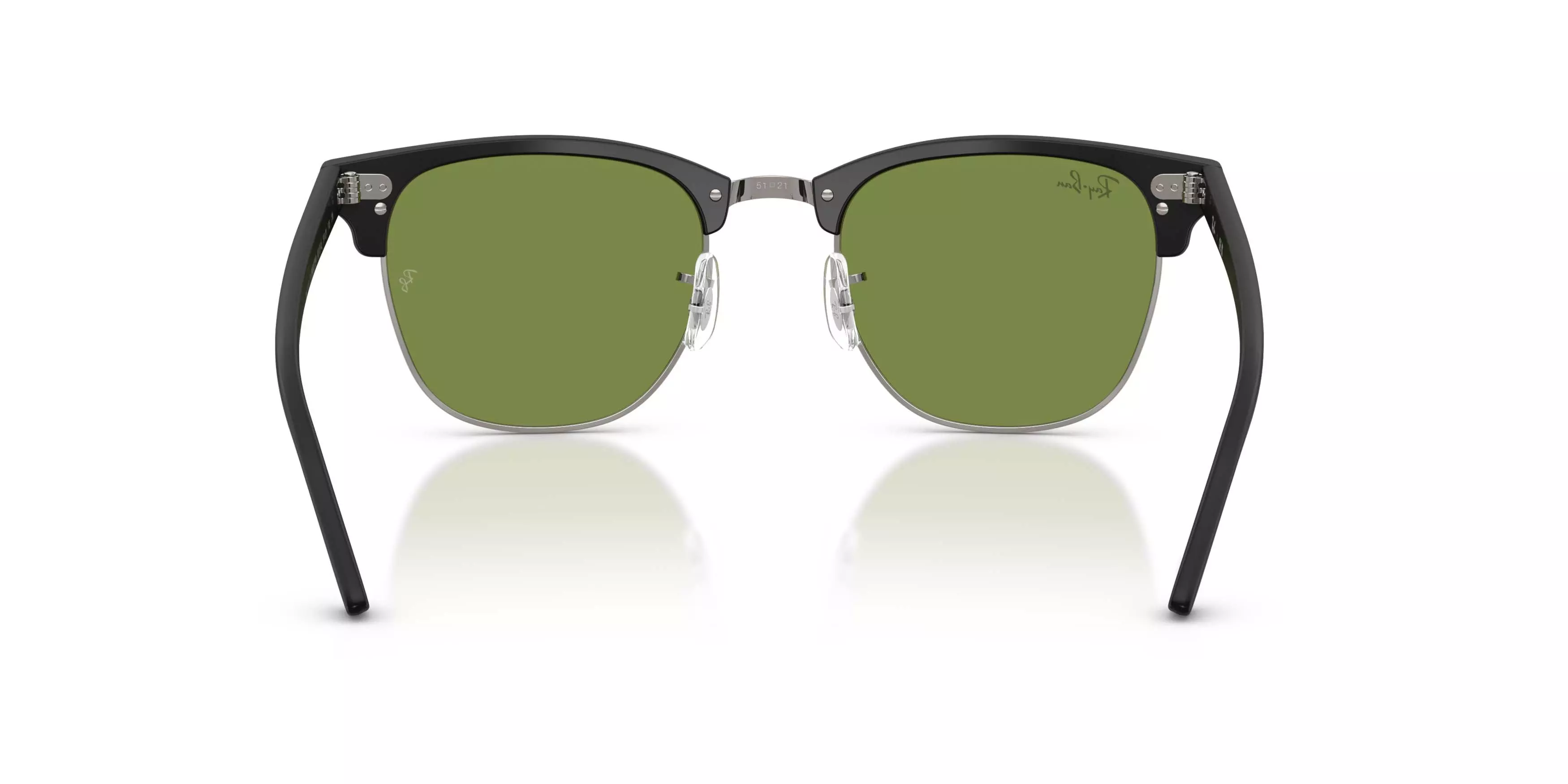 Ray-Ban Clubmaster Classic Green Sunglasses &ndash; Matte Matte Black On Black - BLACK/GREEN