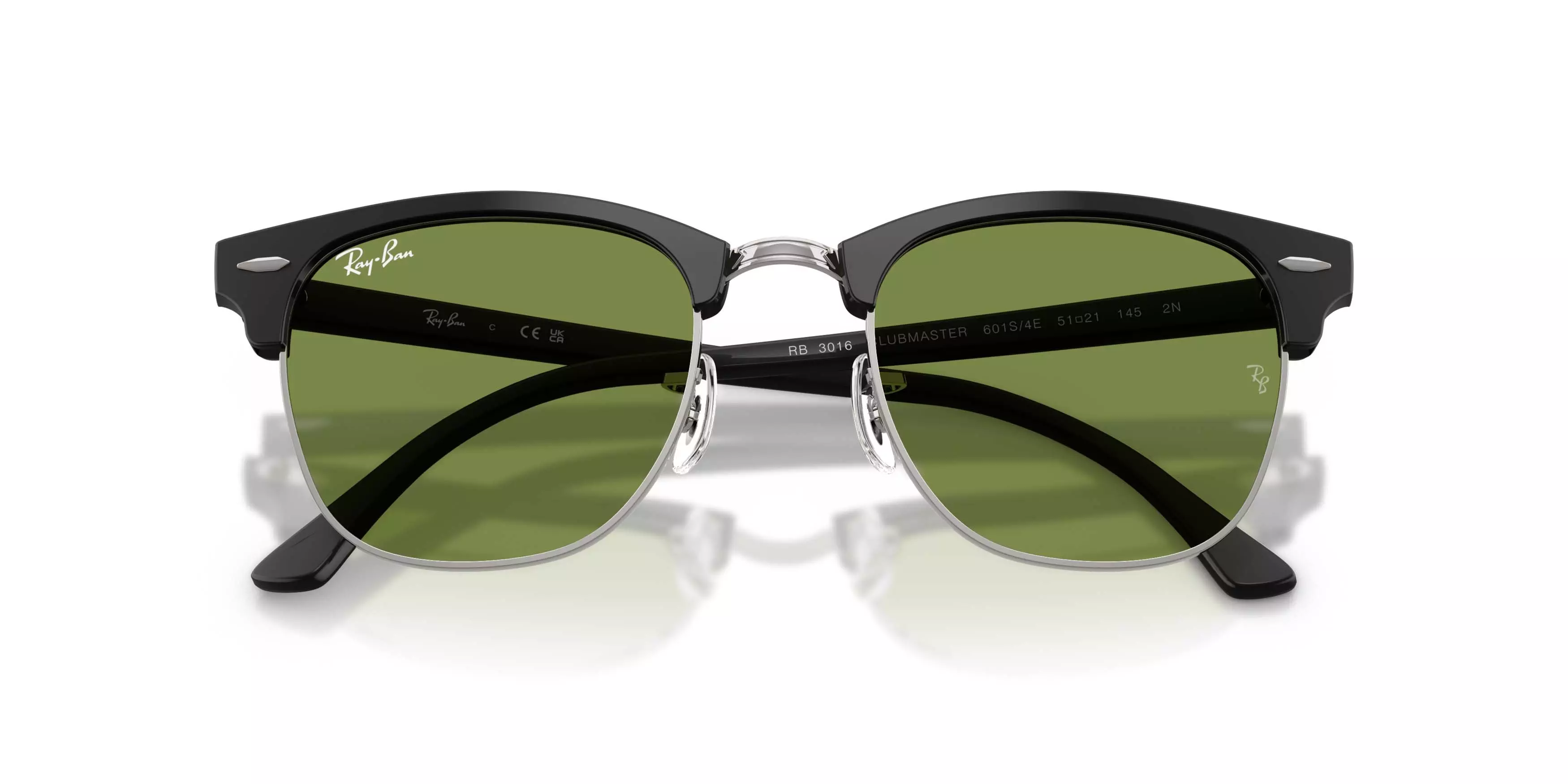 Ray-Ban Clubmaster Classic Green Sunglasses &ndash; Matte Matte Black On Black - BLACK/GREEN