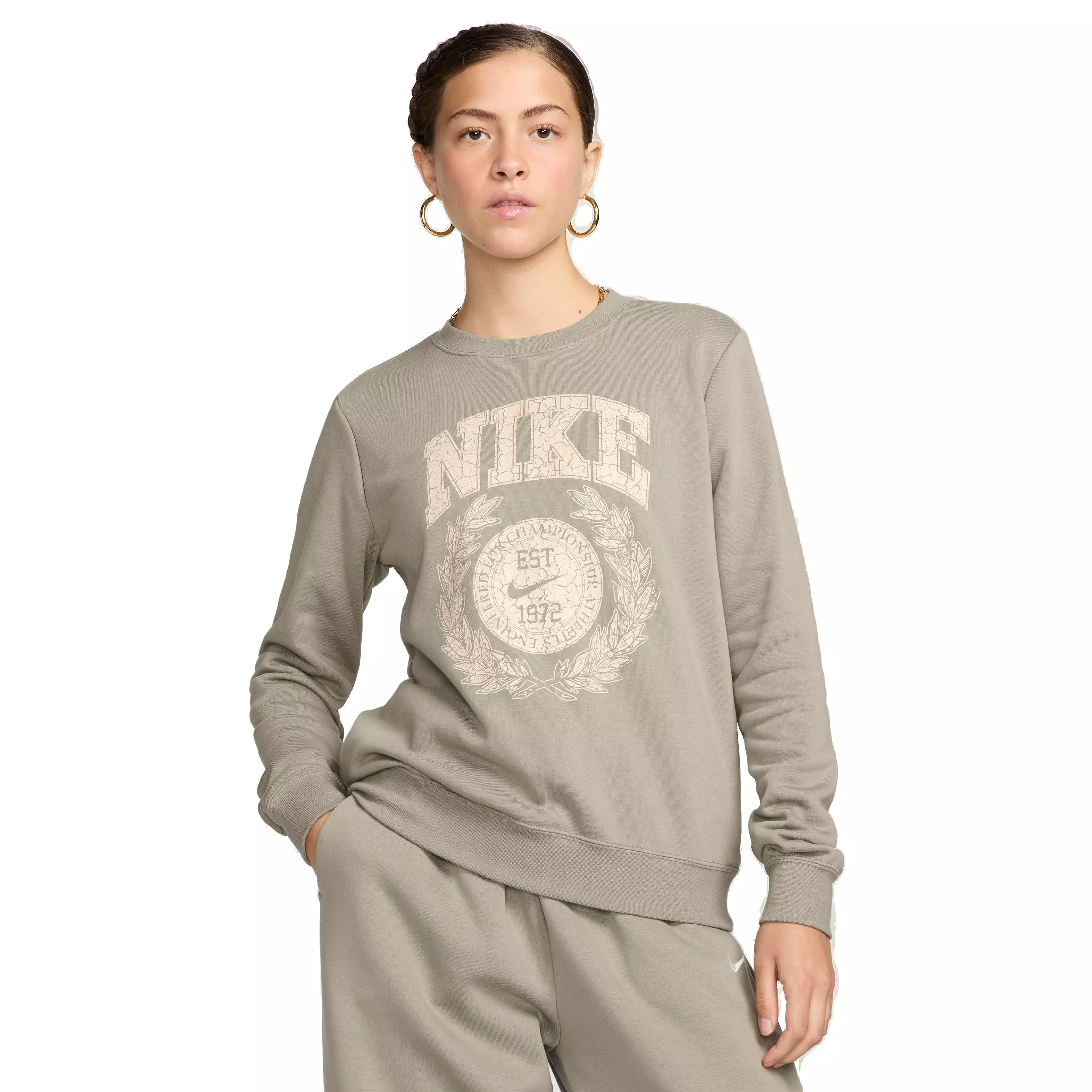 Nike Women's Sportswear Club Fleece Crewneck Sweatshirt - LT ARMY GREEN