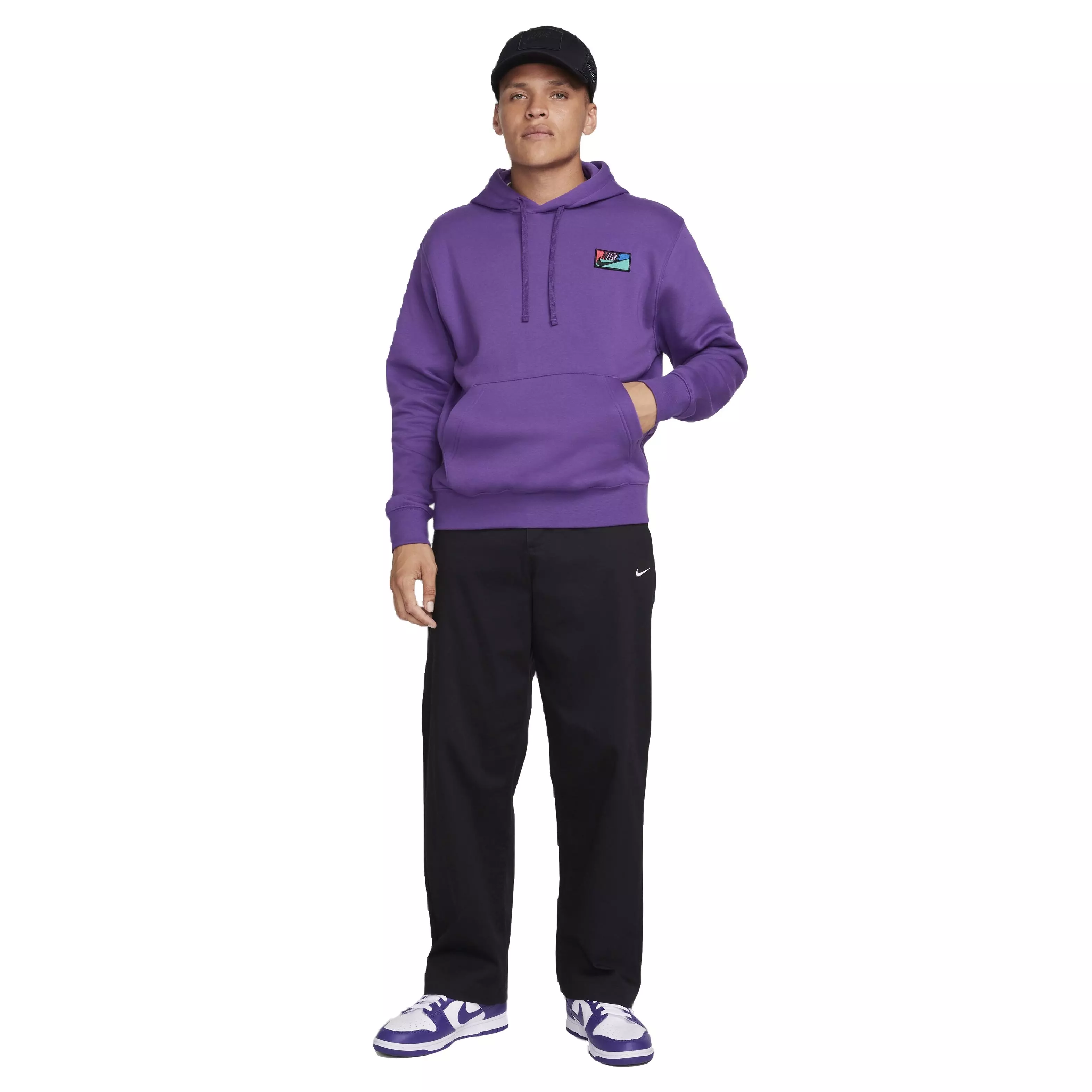 Nike Men's Club Fleece Patch Graphic BB Pullover Hoodie - PURPLE