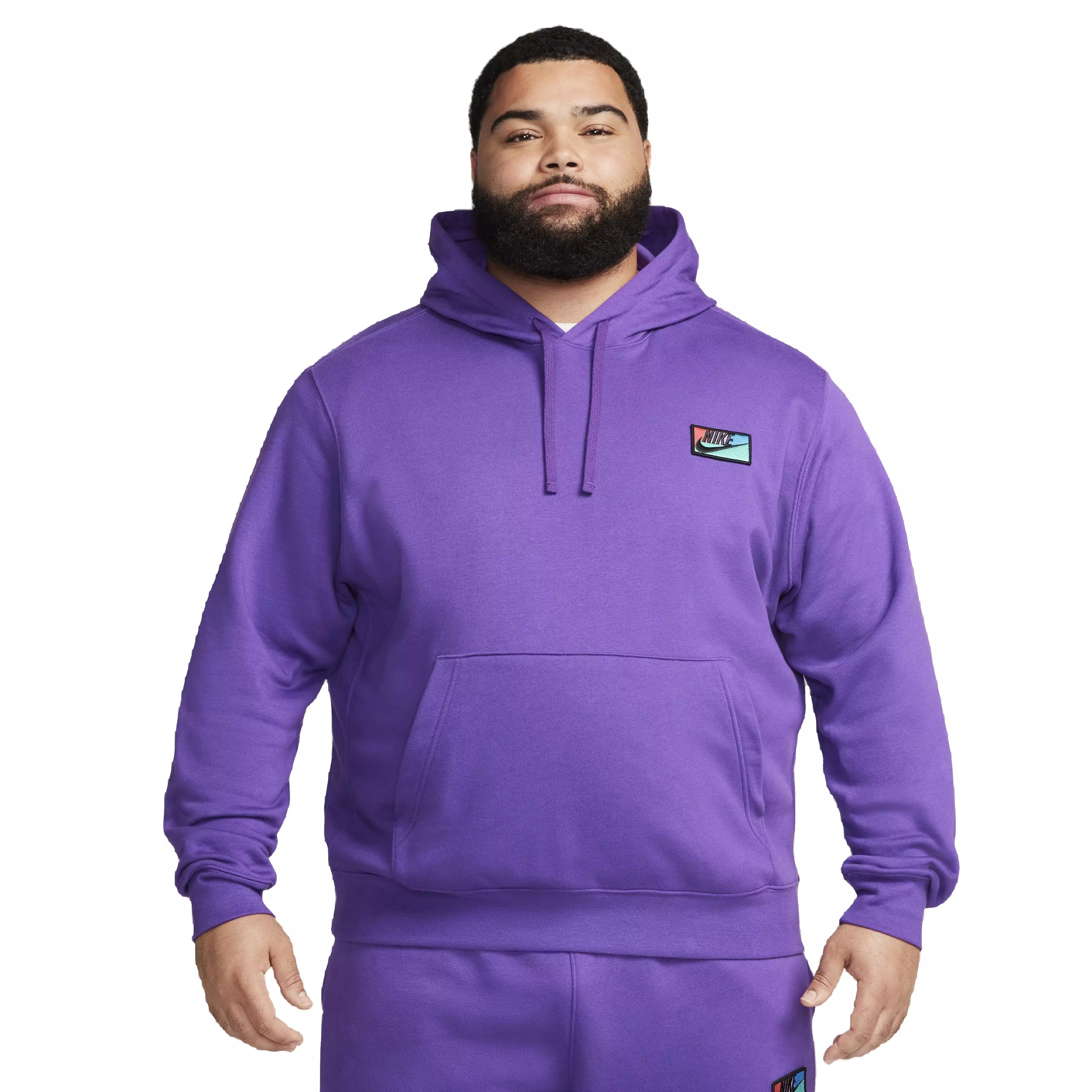 Nike Men's Club Fleece Patch Graphic BB Pullover Hoodie - PURPLE
