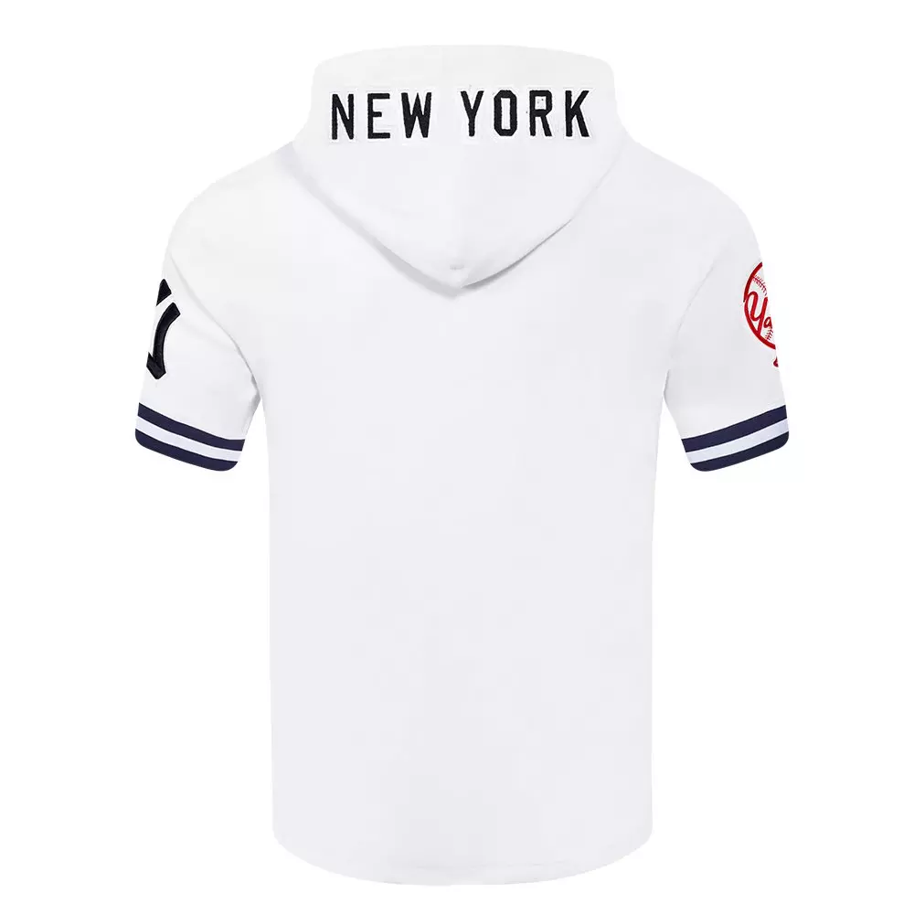 Pro Standard Men's MLB New York Yankees Classic Chenille Short Sleeve Pullover Hoodie - WHITE/NAVY