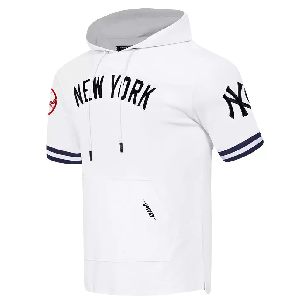 Pro Standard Men's MLB New York Yankees Classic Chenille Short Sleeve Pullover Hoodie - WHITE/NAVY