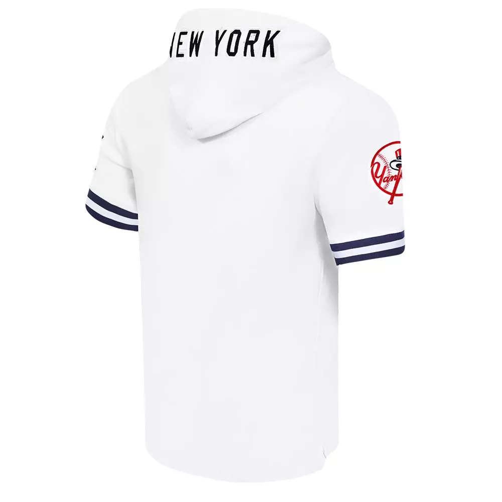Pro Standard Men's MLB New York Yankees Classic Chenille Short Sleeve Pullover Hoodie - WHITE/NAVY