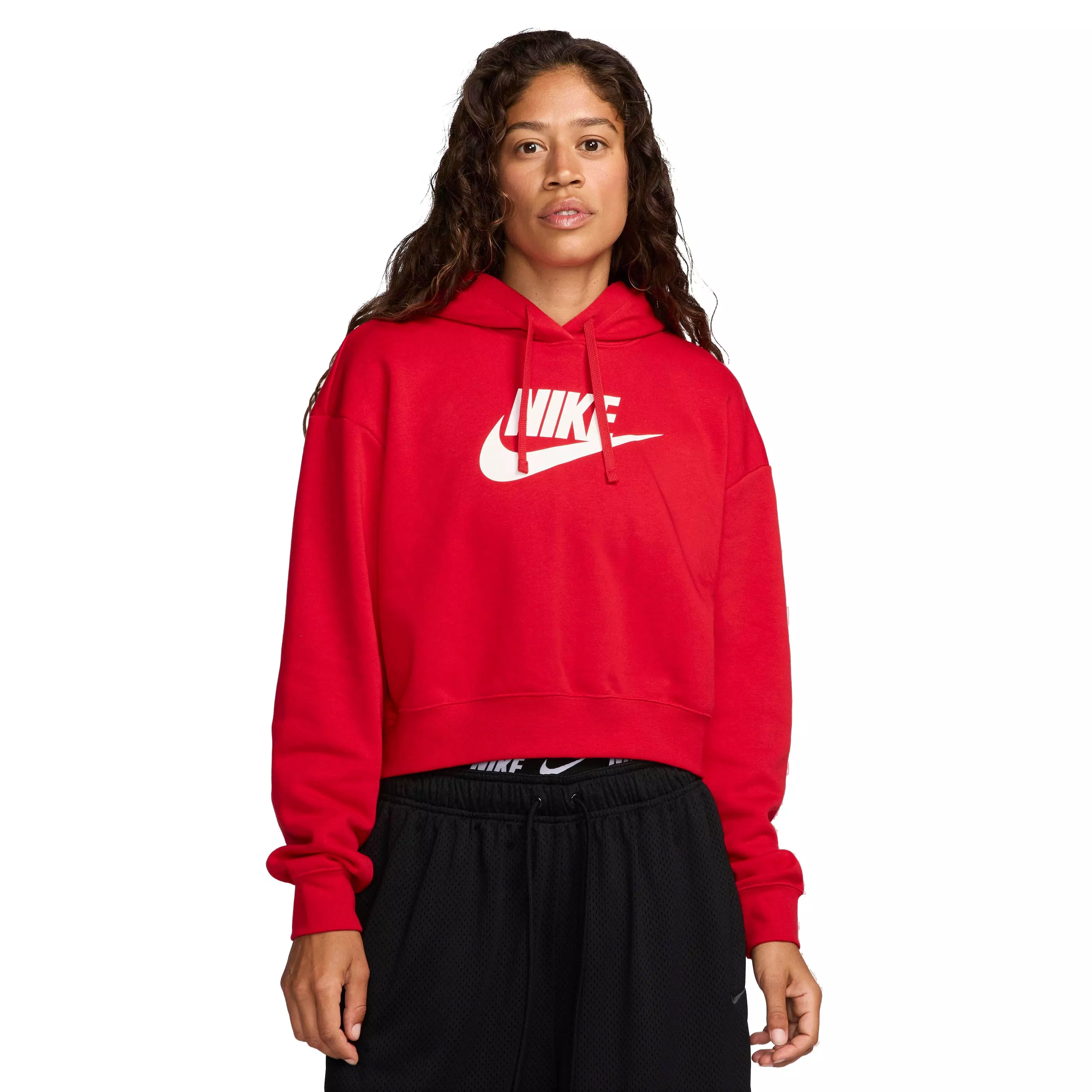Nike Women's Sportswear Club Fleece Oversized Cropped Graphic Hoodie - RED