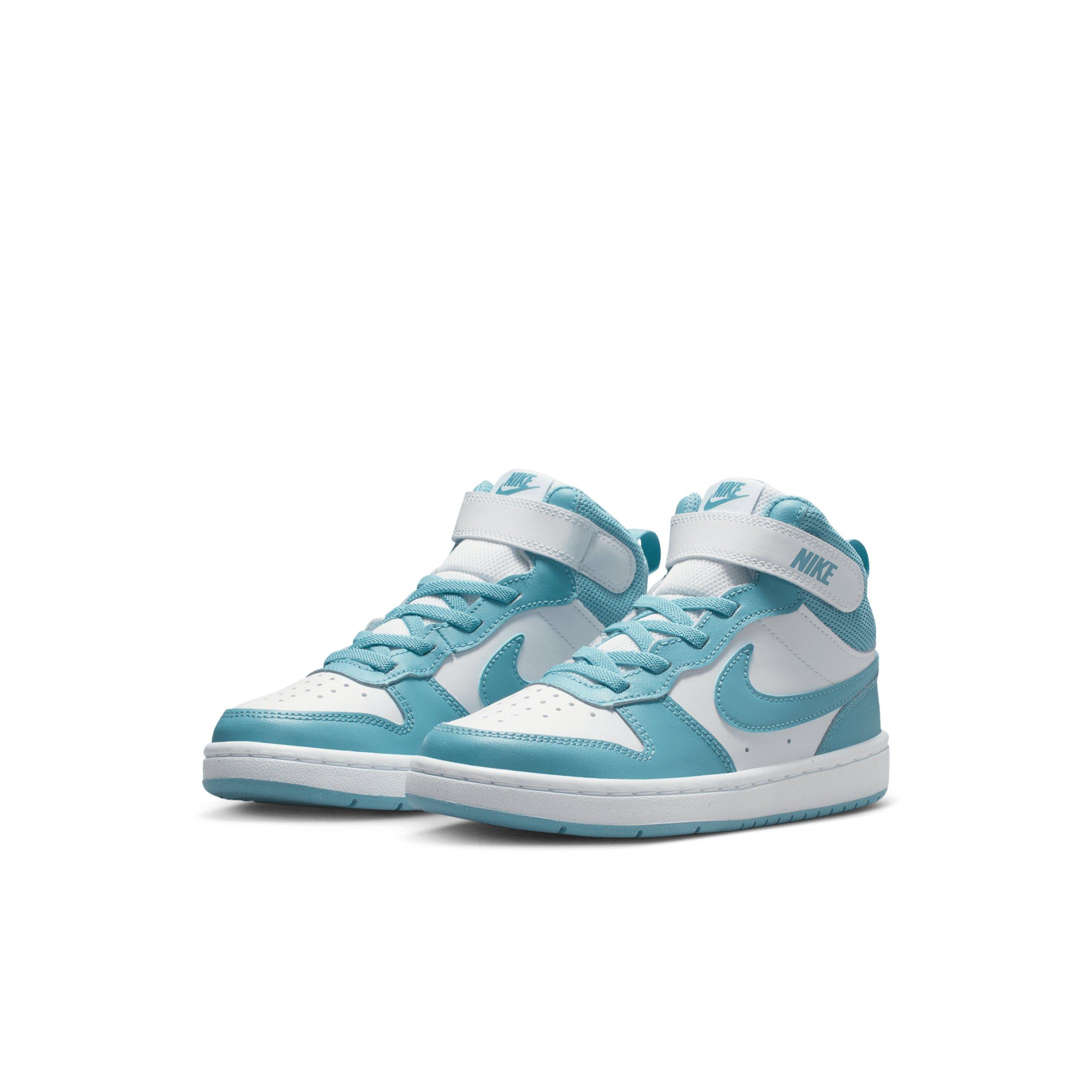 Nike Court Borough Mid 2 "White/Denim Turquoise" Preschool Girls' Shoe - WHITE/TURQUOISE