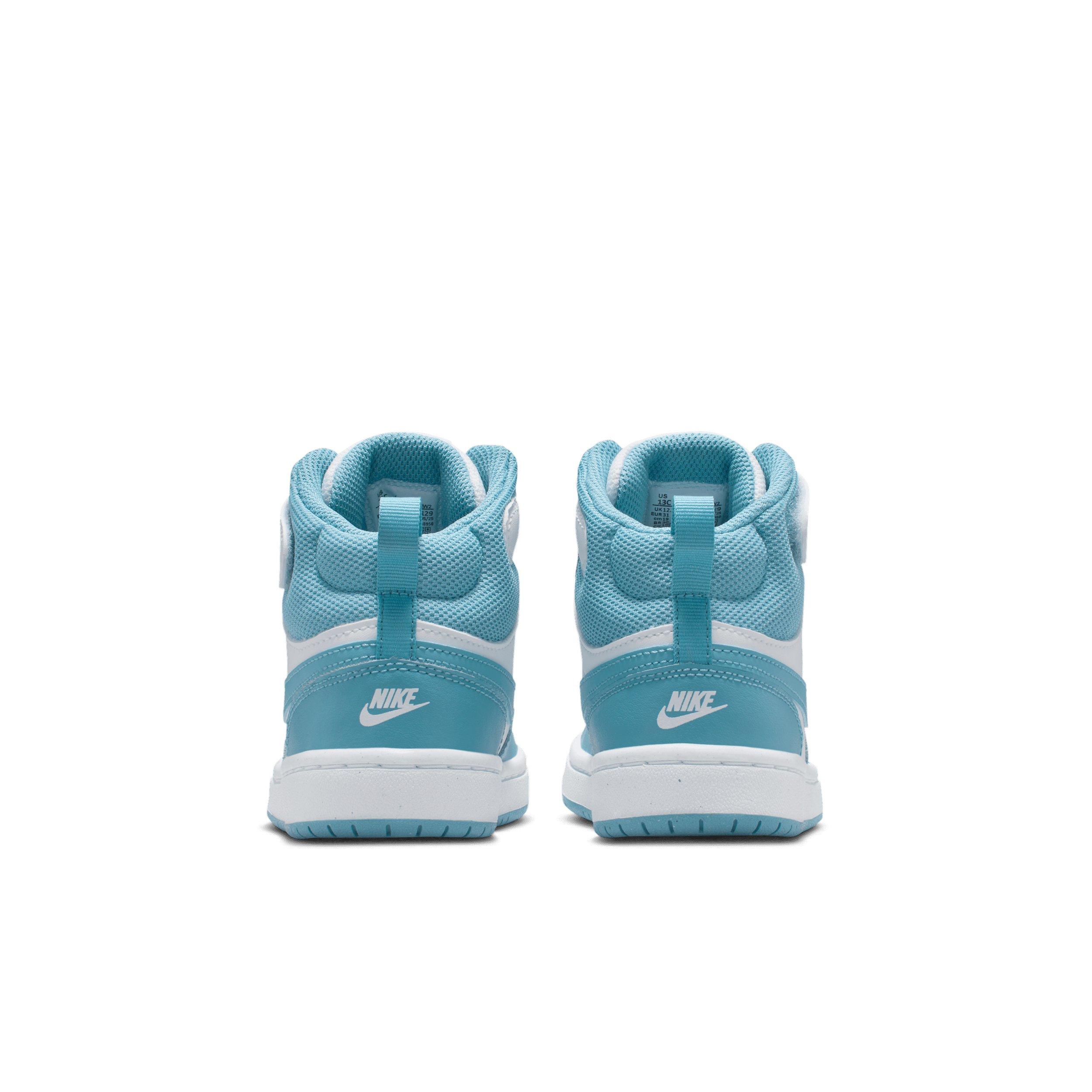 Nike Court Borough Mid 2 "White/Denim Turquoise" Preschool Girls' Shoe - WHITE/TURQUOISE