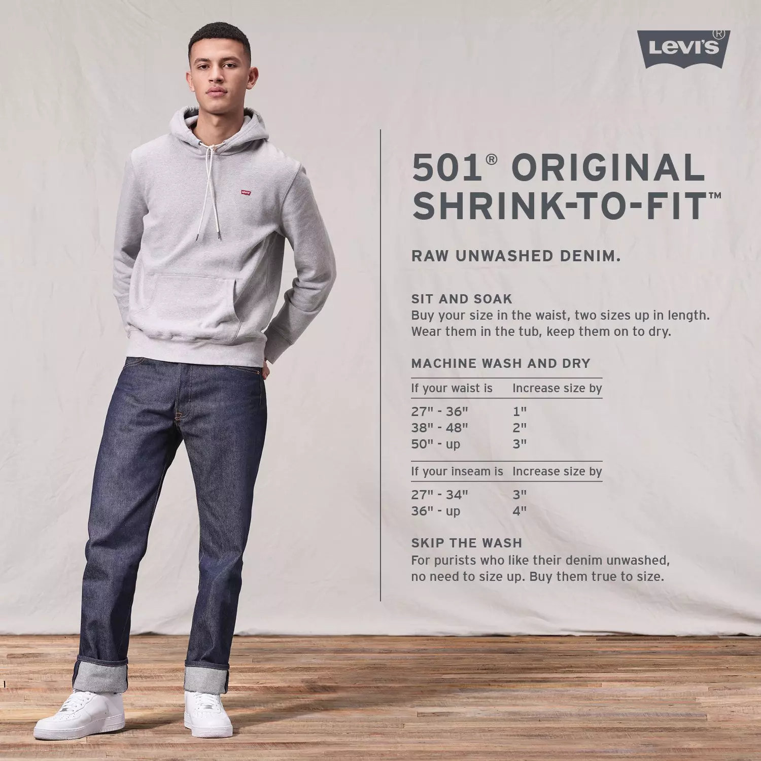 Levi's 501 Original Fit Shrink to Fit Jeans - BLUE