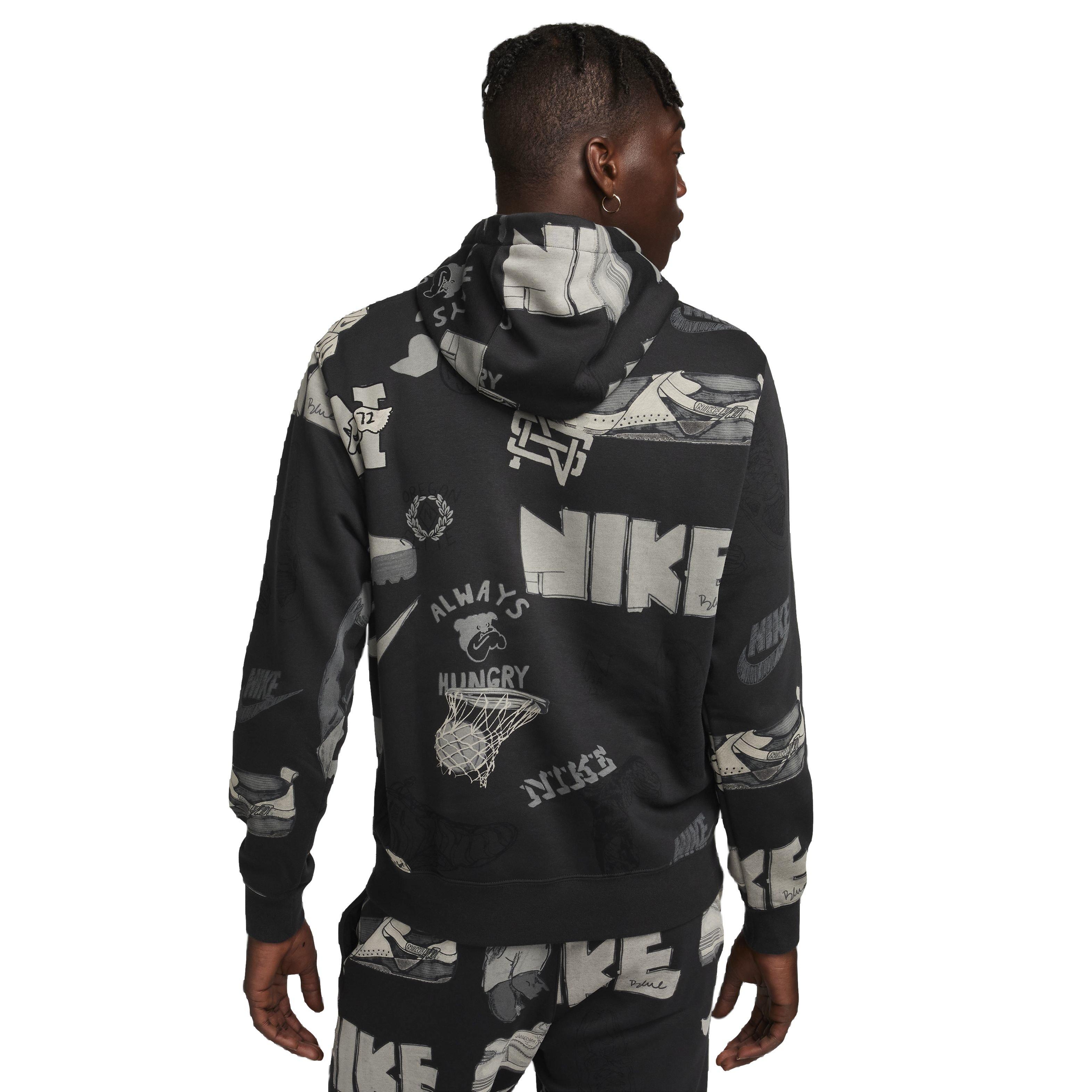Nike Men's Sportswear Club Fleece Printed Pullover Hoodie -Black - BLACK Thumbnail View 2