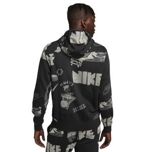 Nike Men's Sportswear Club Fleece Printed Pullover Hoodie -Black