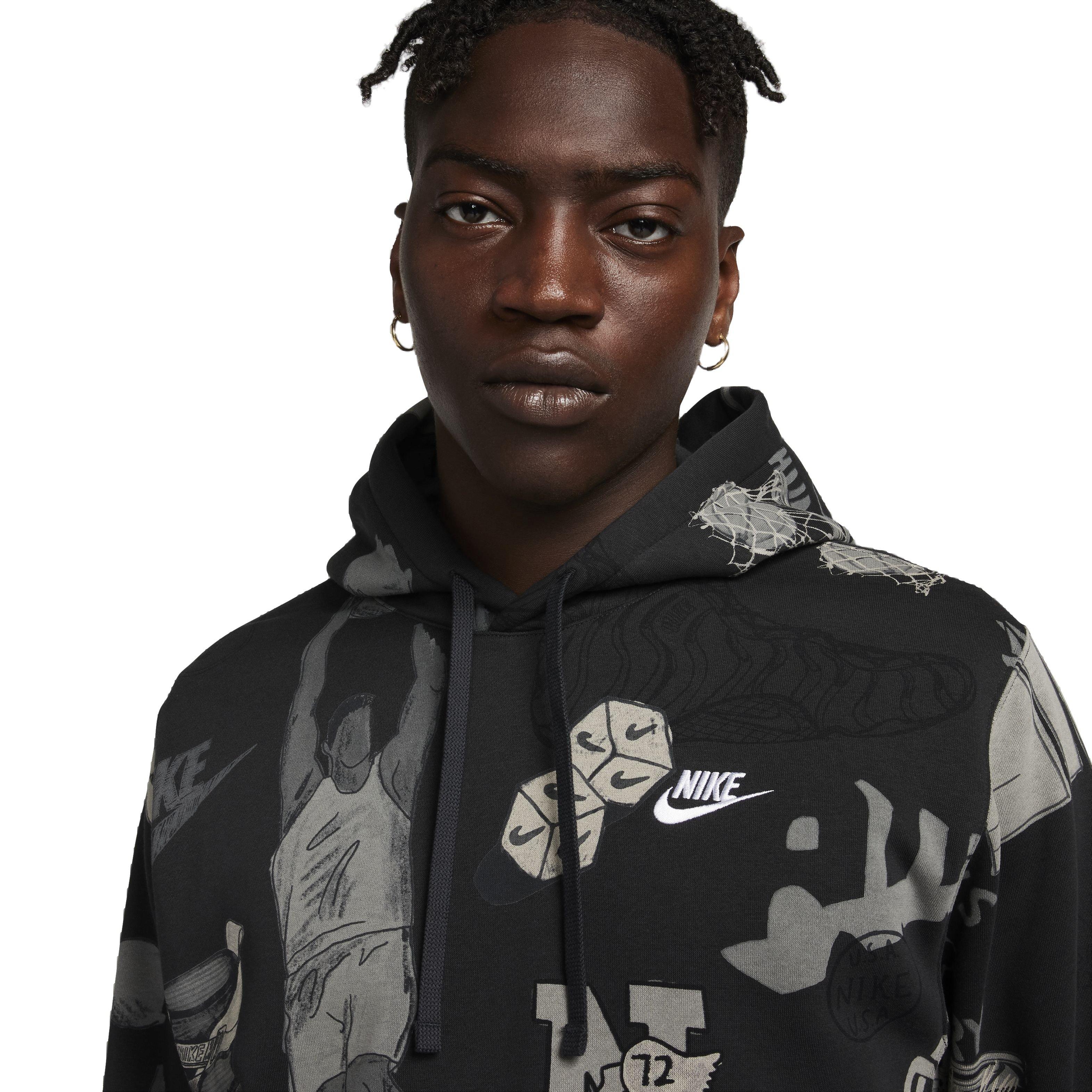 Nike Men's Sportswear Club Fleece Printed Pullover Hoodie -Black - BLACK Thumbnail View 3