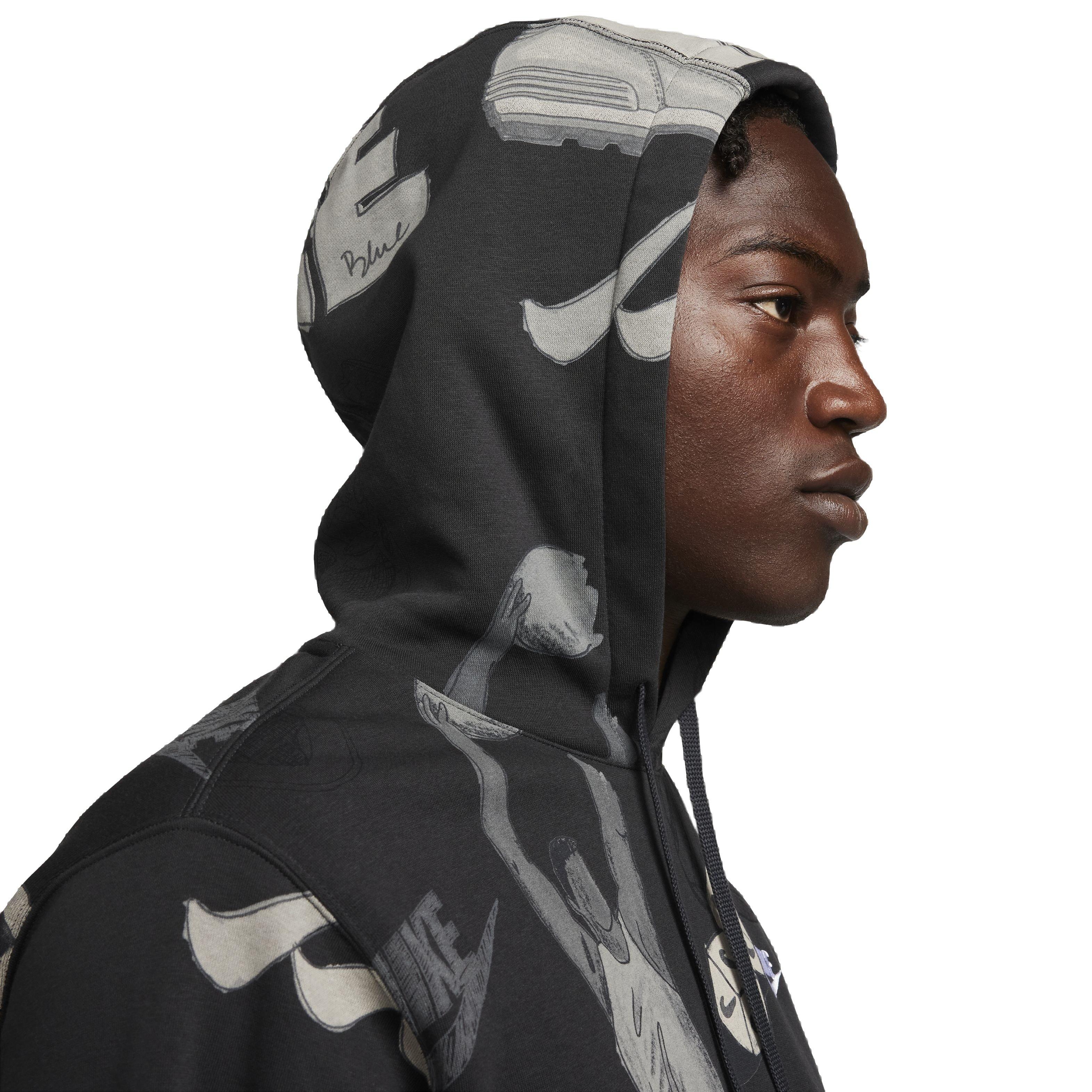 Nike Men's Sportswear Club Fleece Printed Pullover Hoodie -Black - BLACK Thumbnail View 5