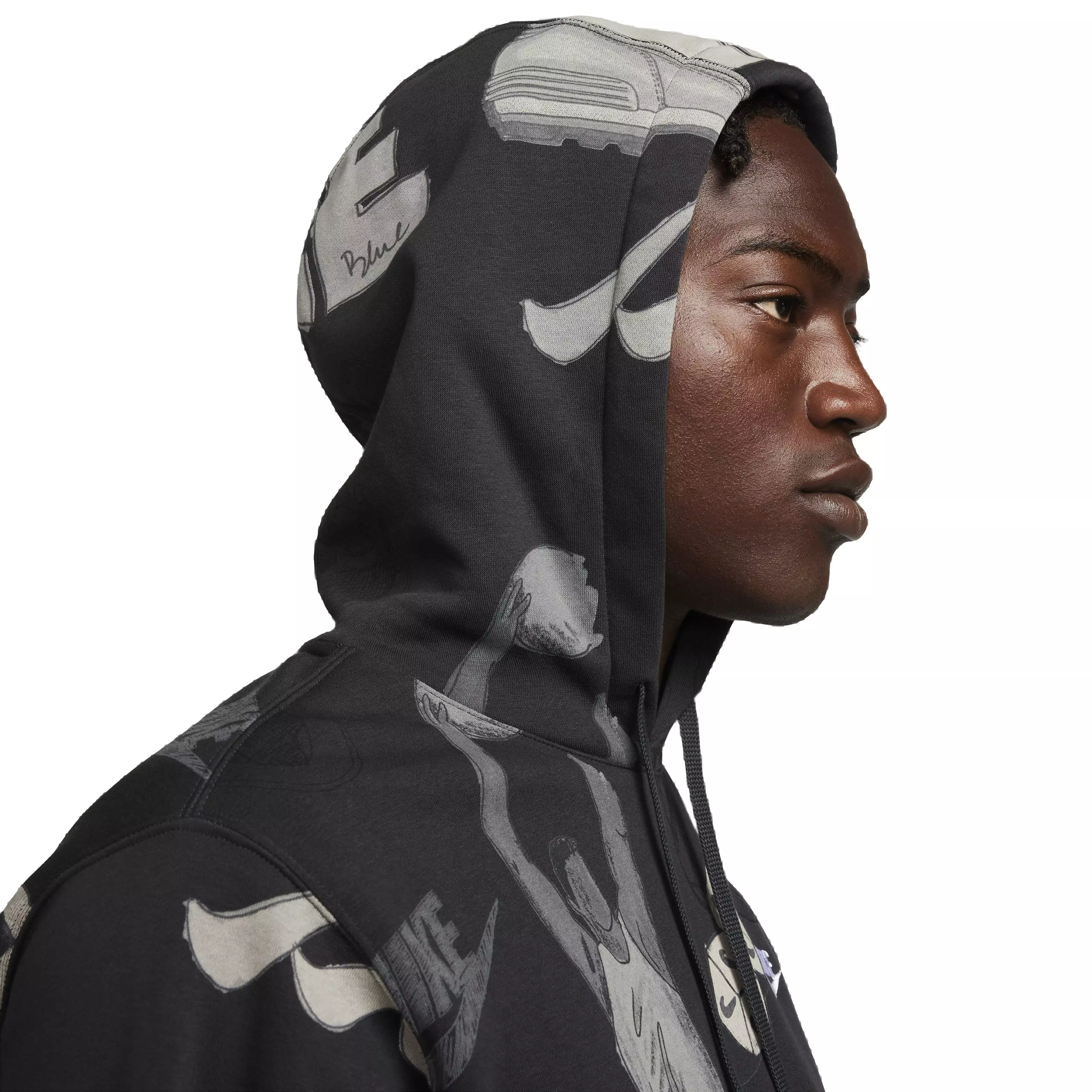 Nike Men's Sportswear Club Fleece Printed Pullover Hoodie -Black - BLACK