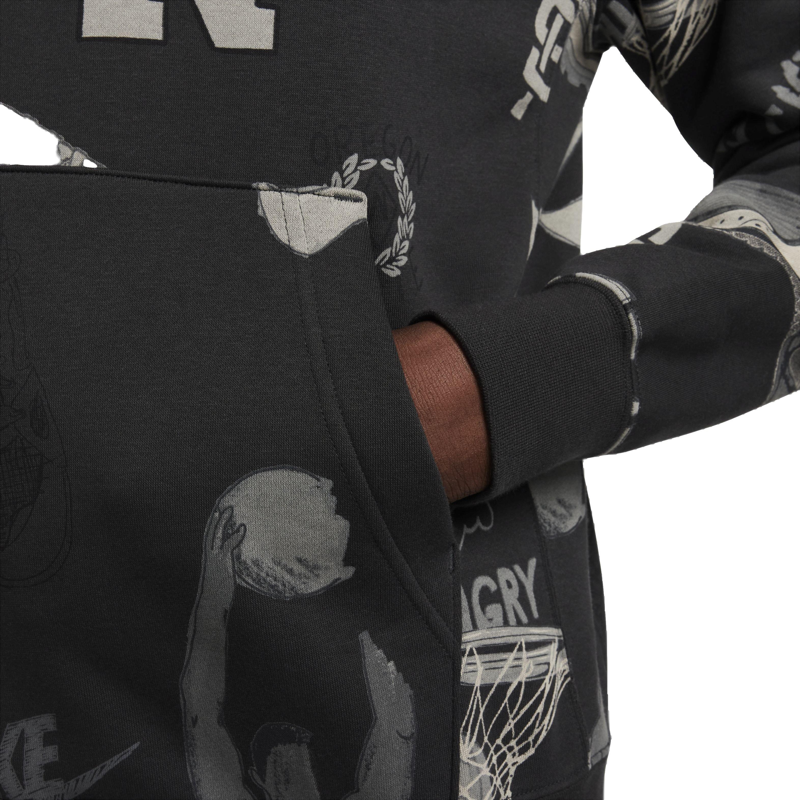 Nike Men's Sportswear Club Fleece Printed Pullover Hoodie -Black - BLACK Thumbnail View 6