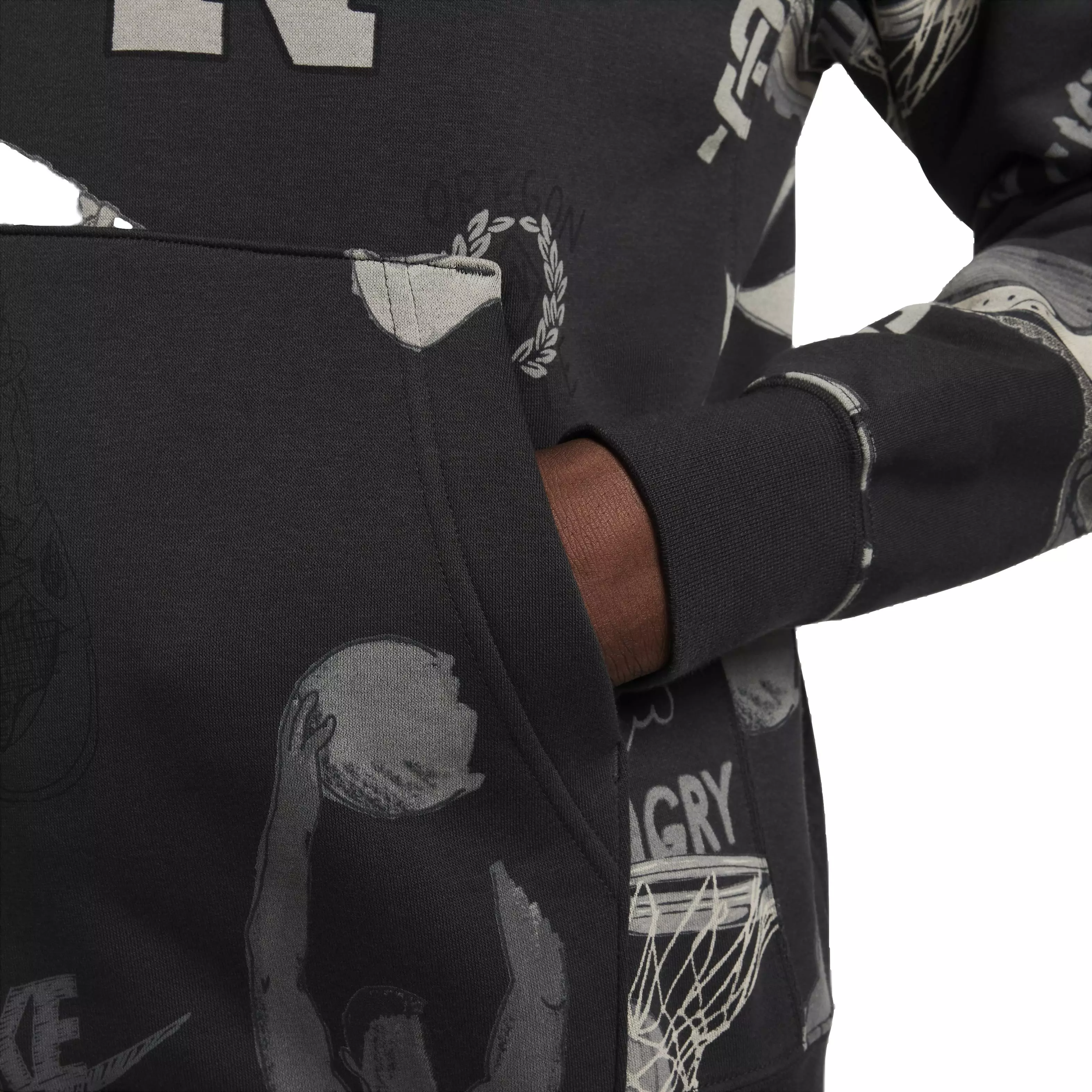 Nike Men's Sportswear Club Fleece Printed Pullover Hoodie -Black - BLACK