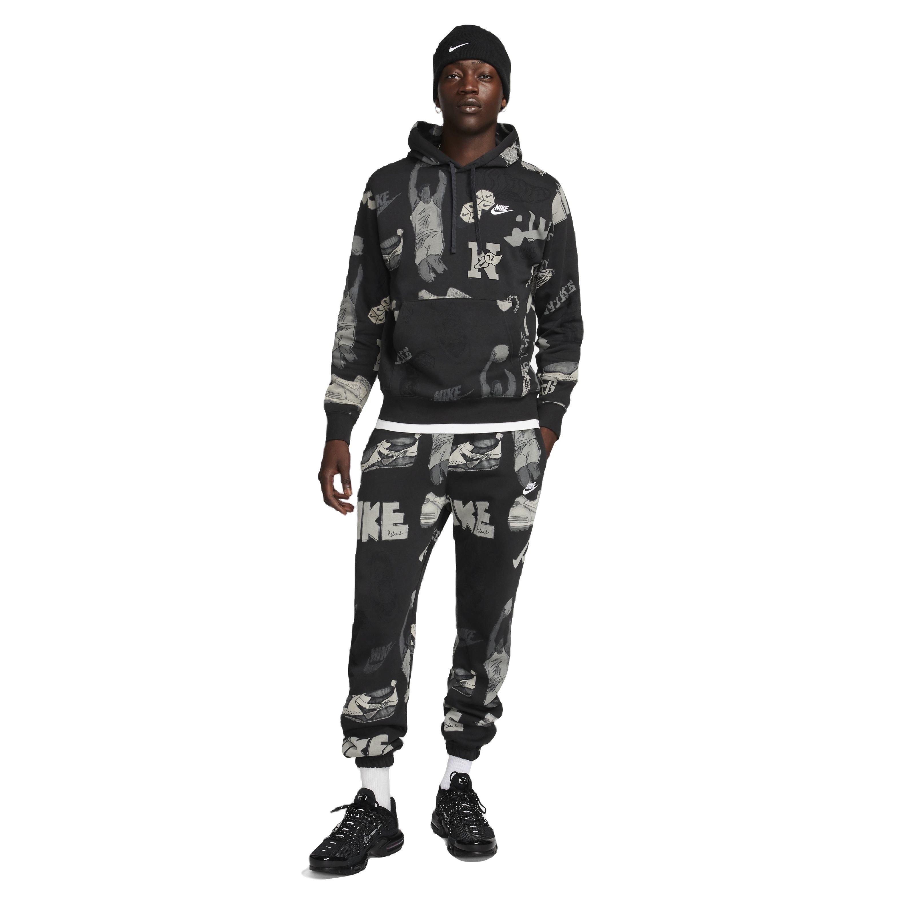 Nike Men's Sportswear Club Fleece Printed Pullover Hoodie -Black - BLACK Thumbnail View 7