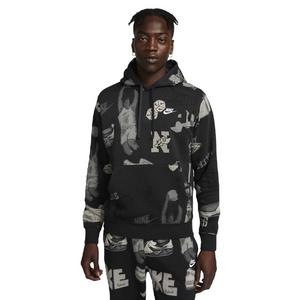 Nike Men's Sportswear Club Fleece Printed Pullover Hoodie -Black