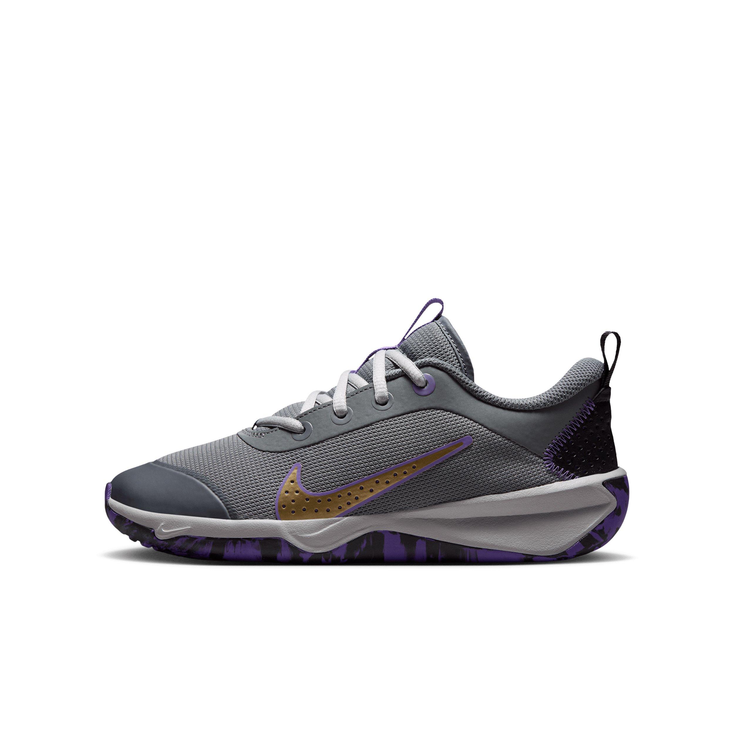 Nike Omni Multi-Court "Smoke Grey/Action Grape/Light Smoke Grey/Gold" Grade School Boys' Shoe - GREY/GRAPE/LT GREY/GOLD
