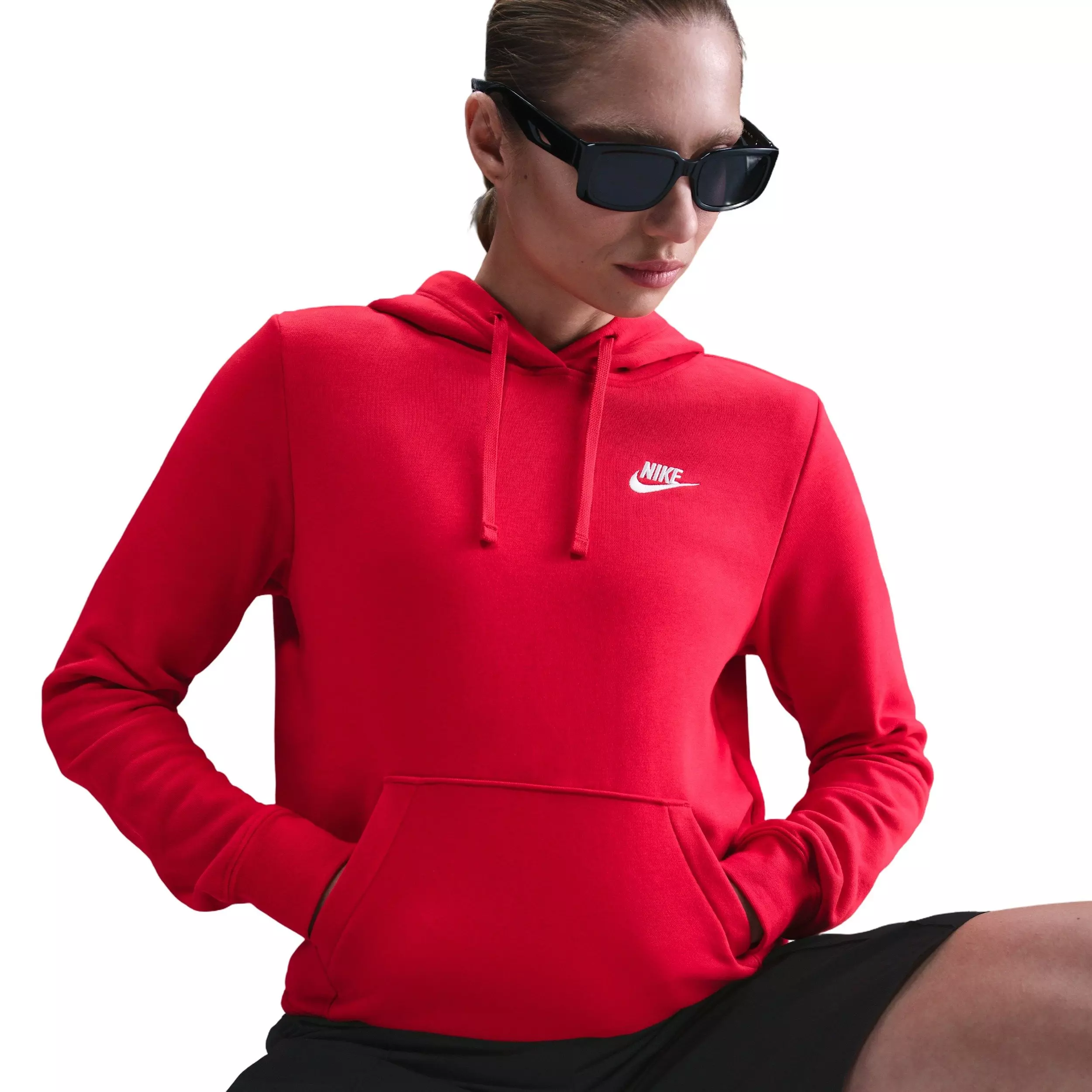 Nike Women's Sportswear Pullover Club Fleece Hoodie - RED