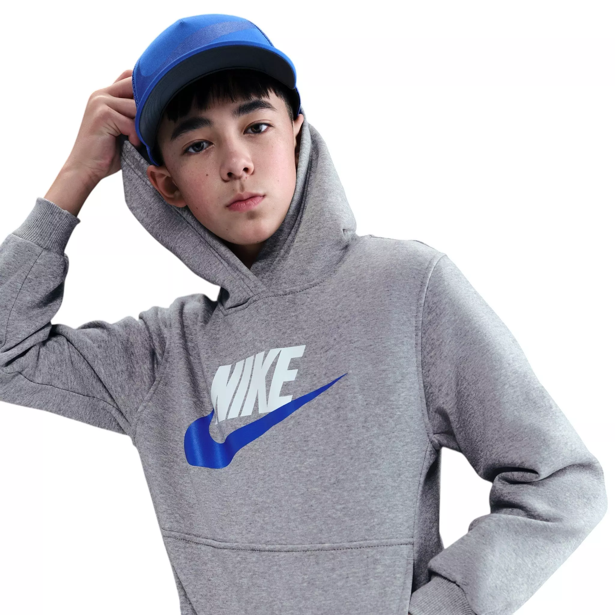Nike Big Kids' Sportswear Club Fleece Hoodie - Grey/Royal - GREY/ROYAL