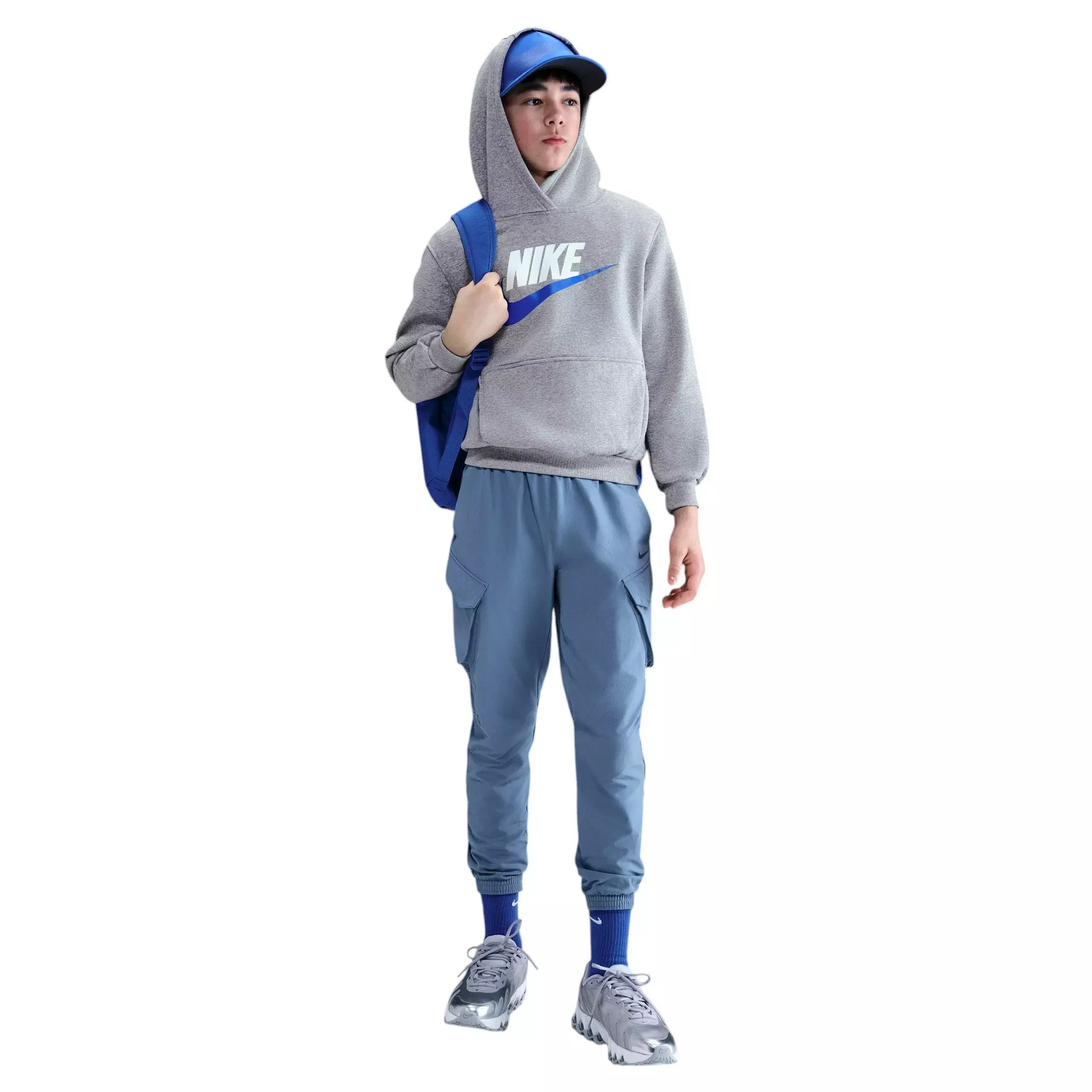 Nike Big Kids' Sportswear Club Fleece Hoodie - Grey/Royal - GREY/ROYAL
