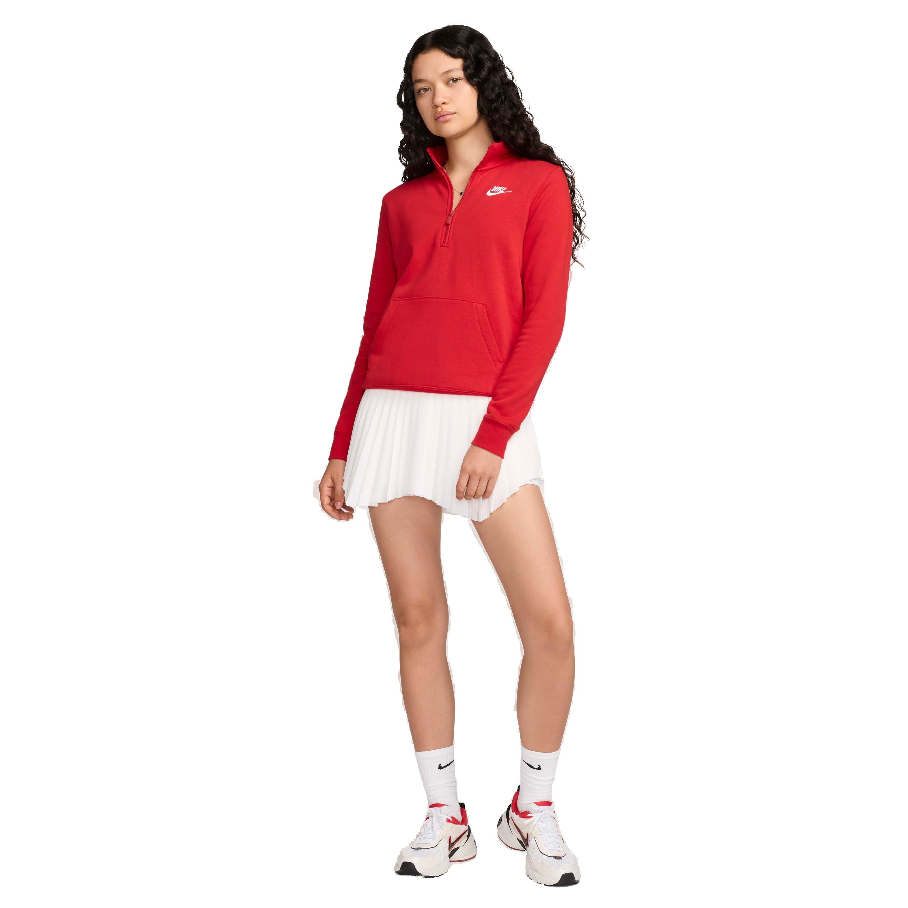 Nike Women's Sportswear Club Fleece 1/2 Zip Sweatshirt - RED Thumbnail View 6