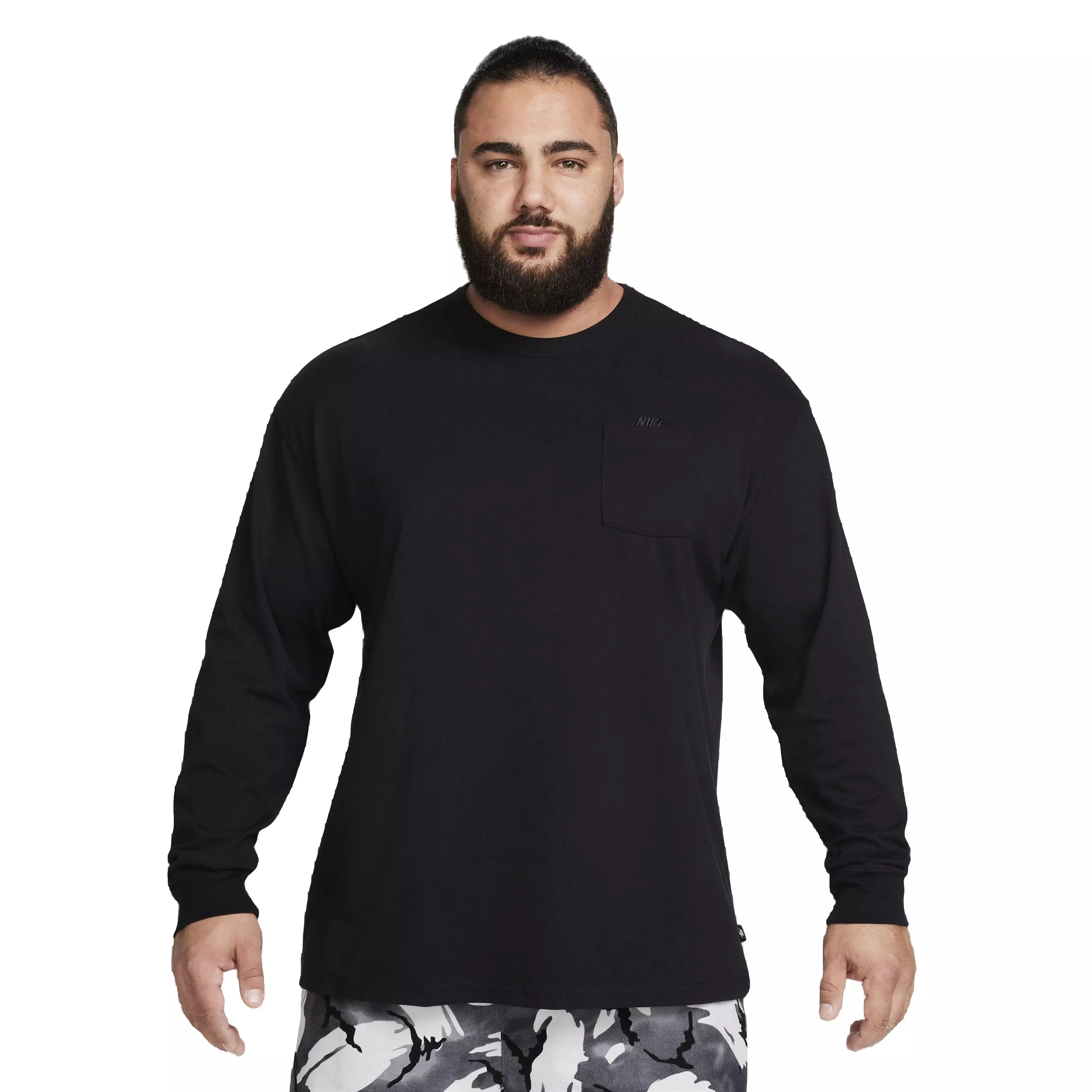 Nike Men's Sportswear Premium Essentials Long-Sleeve Pocket Tee - BLACK