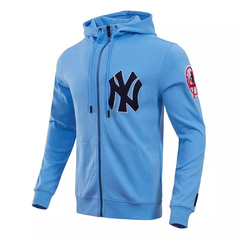Pro Standard Men's MLB New York Yankees Classic Chenille Full Zip Hooded Jacket - BLUE