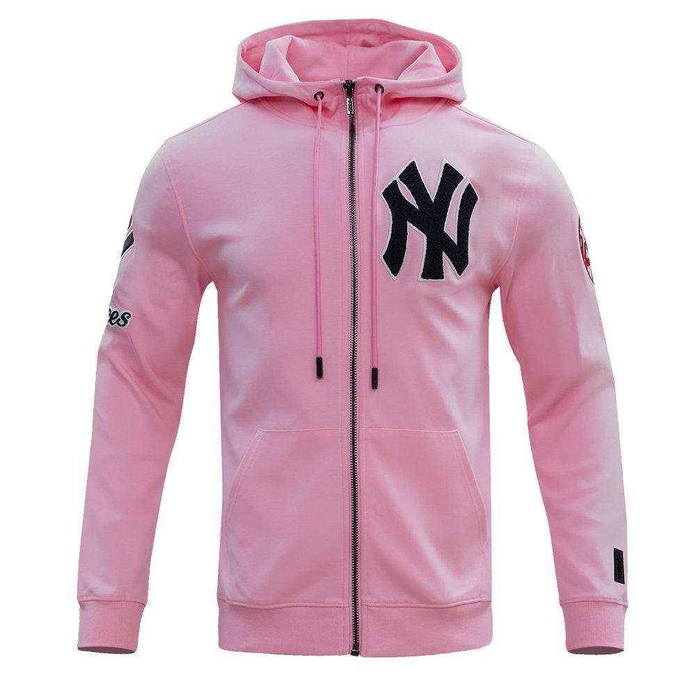 Pro Standard Men's MLB New York Yankees Classic Chenille Full Zip Hooded Jacket - PINK Thumbnail View 1