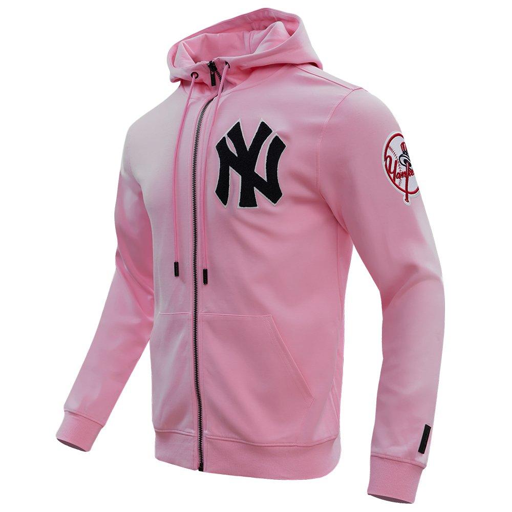 Pro Standard Men's MLB New York Yankees Classic Chenille Full Zip Hooded Jacket - PINK Thumbnail View 3