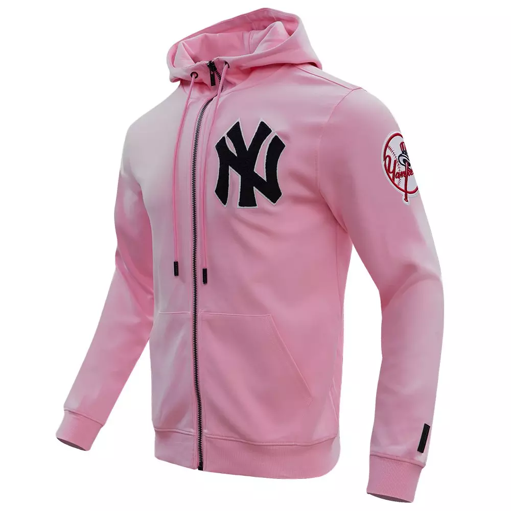 Pro Standard Men's MLB New York Yankees Classic Chenille Full Zip Hooded Jacket - PINK