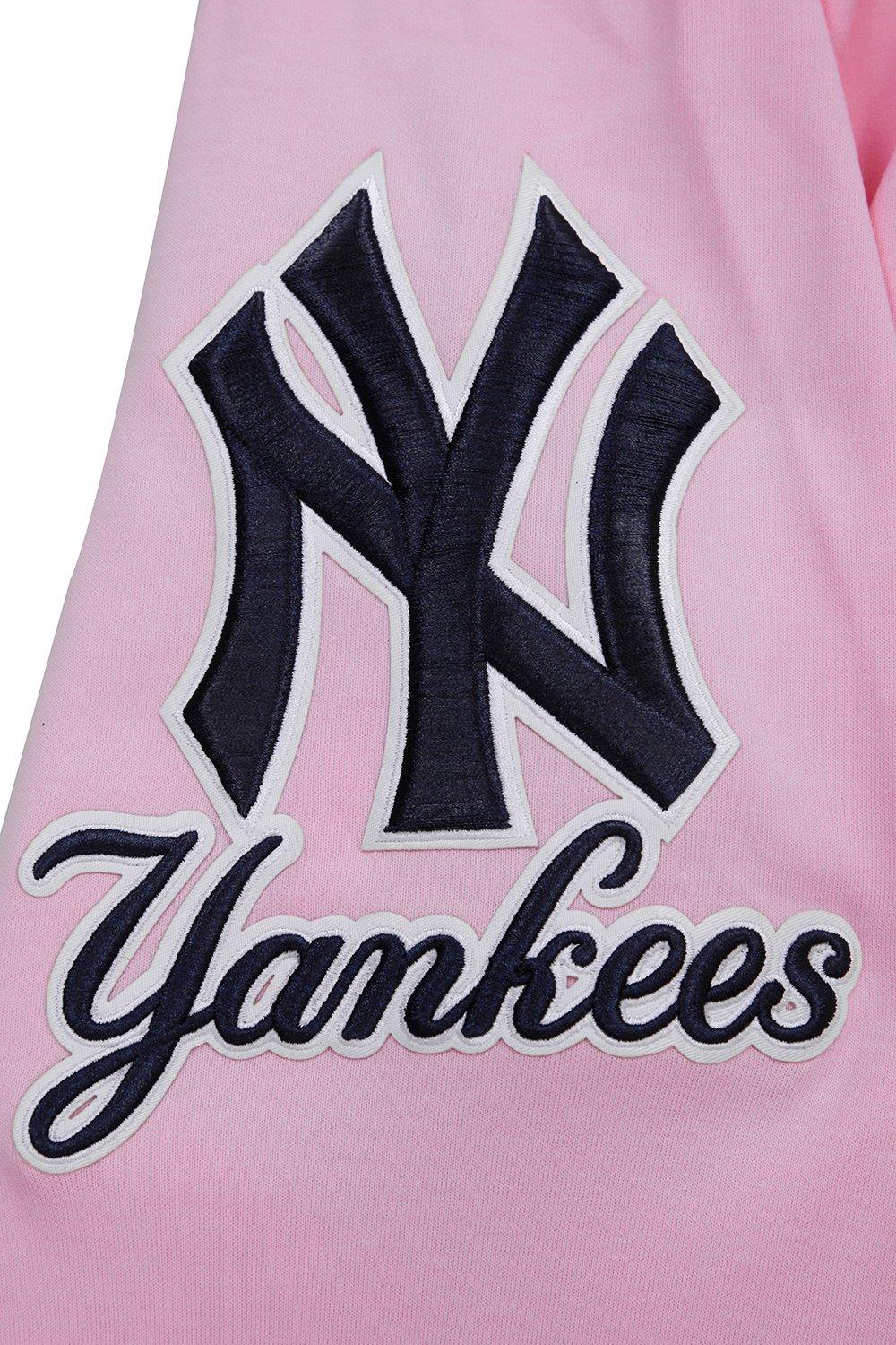 Pro Standard Men's MLB New York Yankees Classic Chenille Full Zip Hooded Jacket - PINK Thumbnail View 7