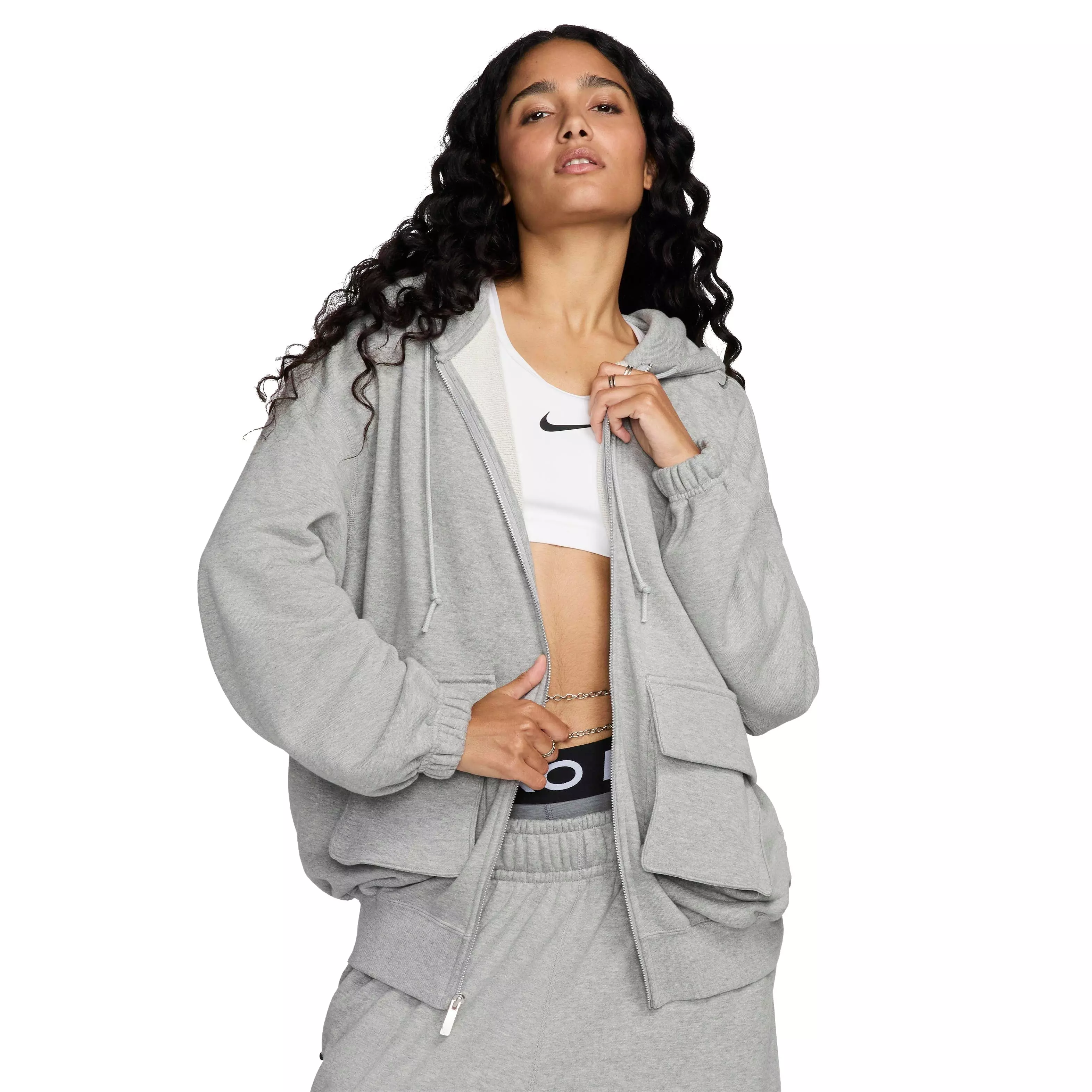 Nike Women's Sportswear Oversized Full-Zip French Terry Jacket - GREY