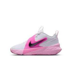 Nike Team Hustle D 12 "White/Pink Rise/Playful Pink/Black" Grade School Girls' Basketball Shoe - WHITE/PINK/PINK/BLACK