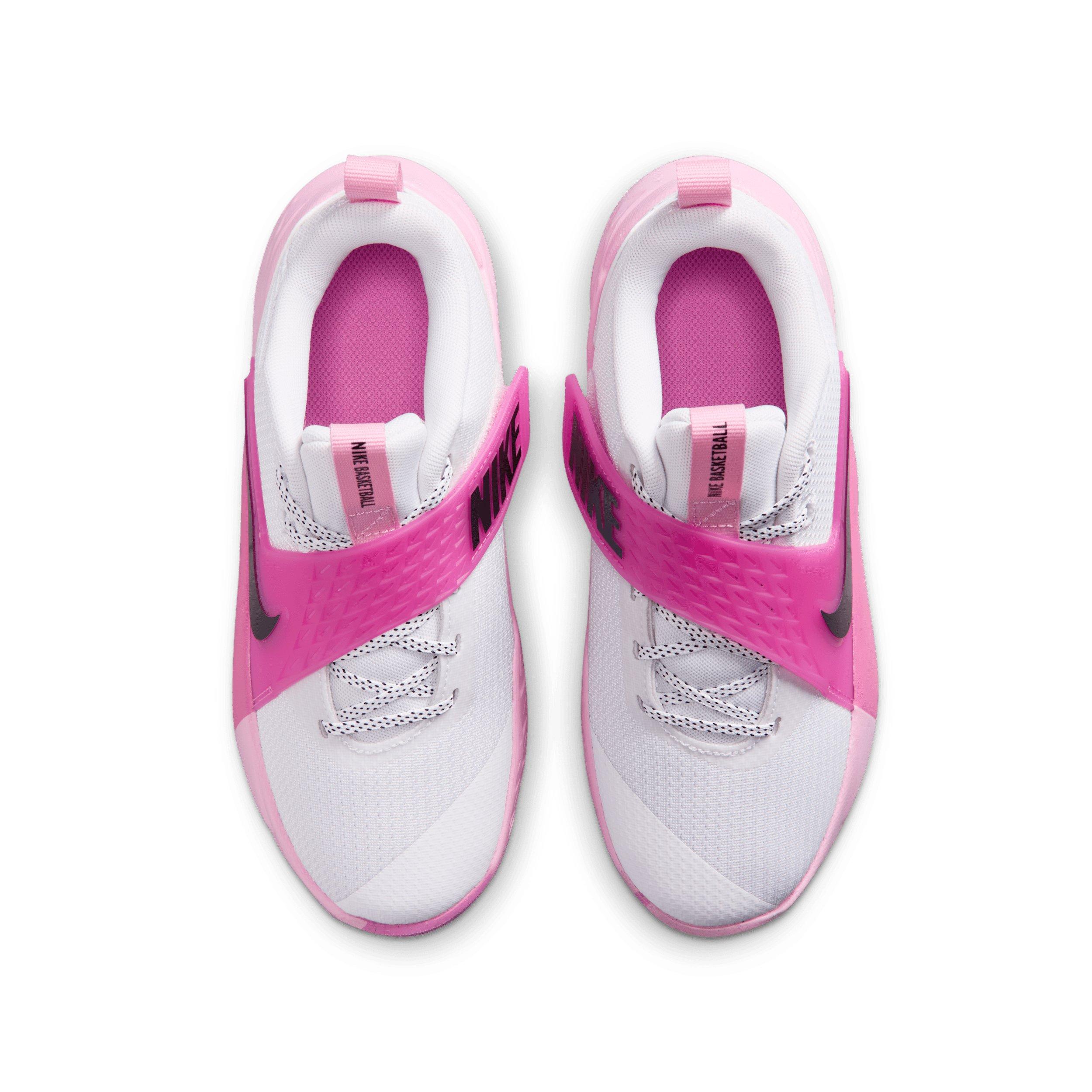 Nike Team Hustle D 12 "White/Pink Rise/Playful Pink/Black" Grade School Girls' Basketball Shoe - WHITE/PINK/PINK/BLACK