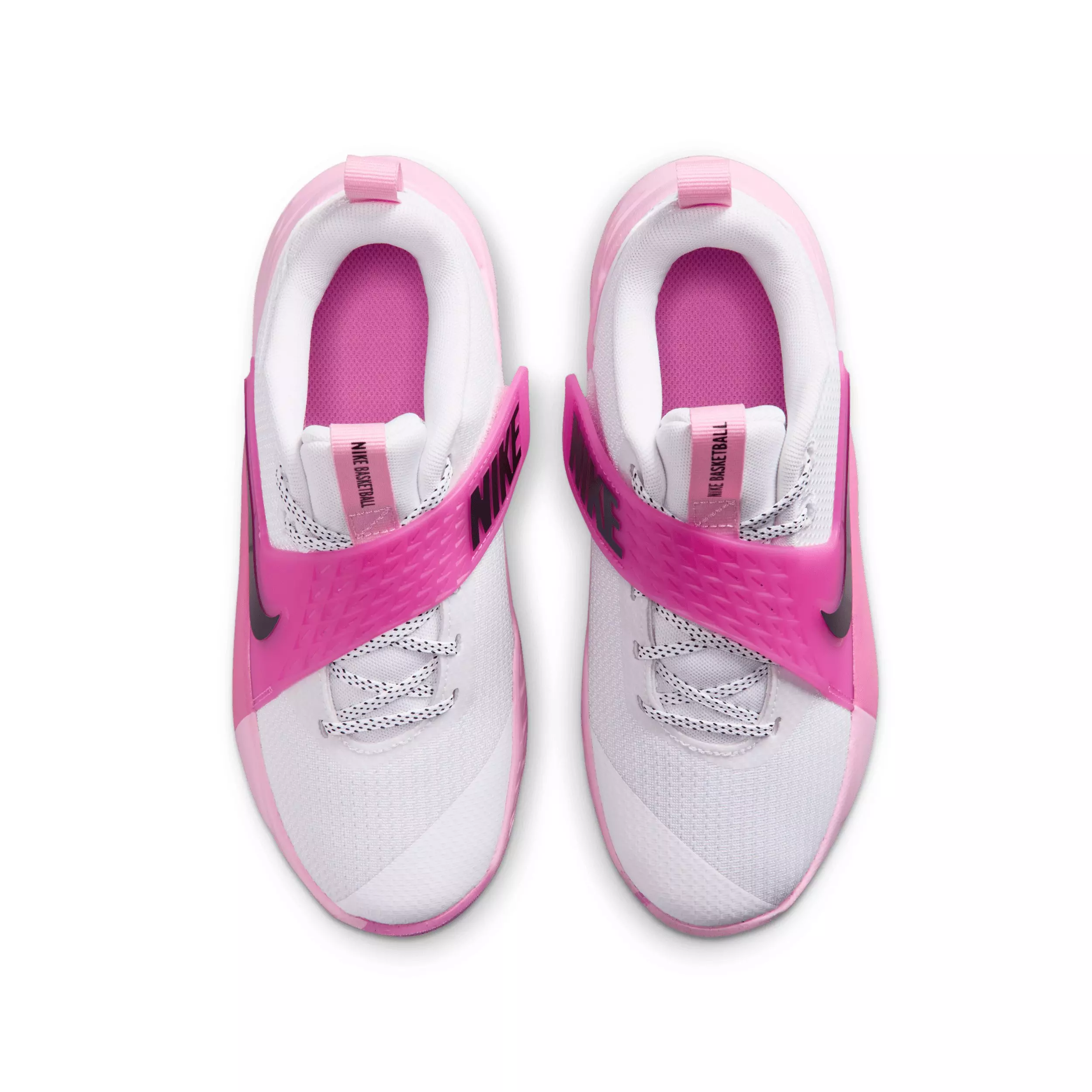 Nike Team Hustle D 12 "White/Pink Rise/Playful Pink/Black" Grade School Girls' Basketball Shoe - WHITE/PINK/PINK/BLACK