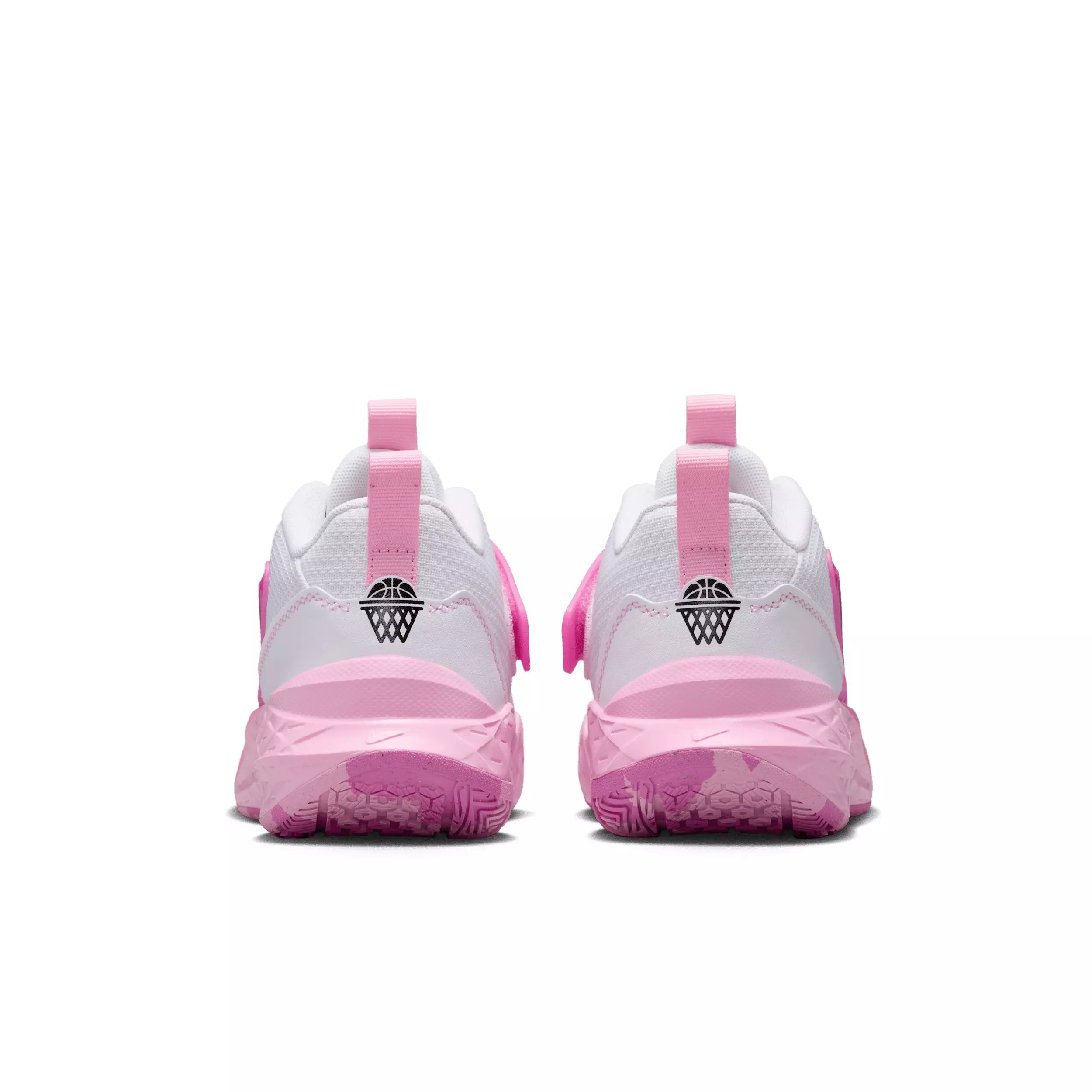 Nike Team Hustle D 12 "White/Pink Rise/Playful Pink/Black" Grade School Girls' Basketball Shoe - WHITE/PINK/PINK/BLACK