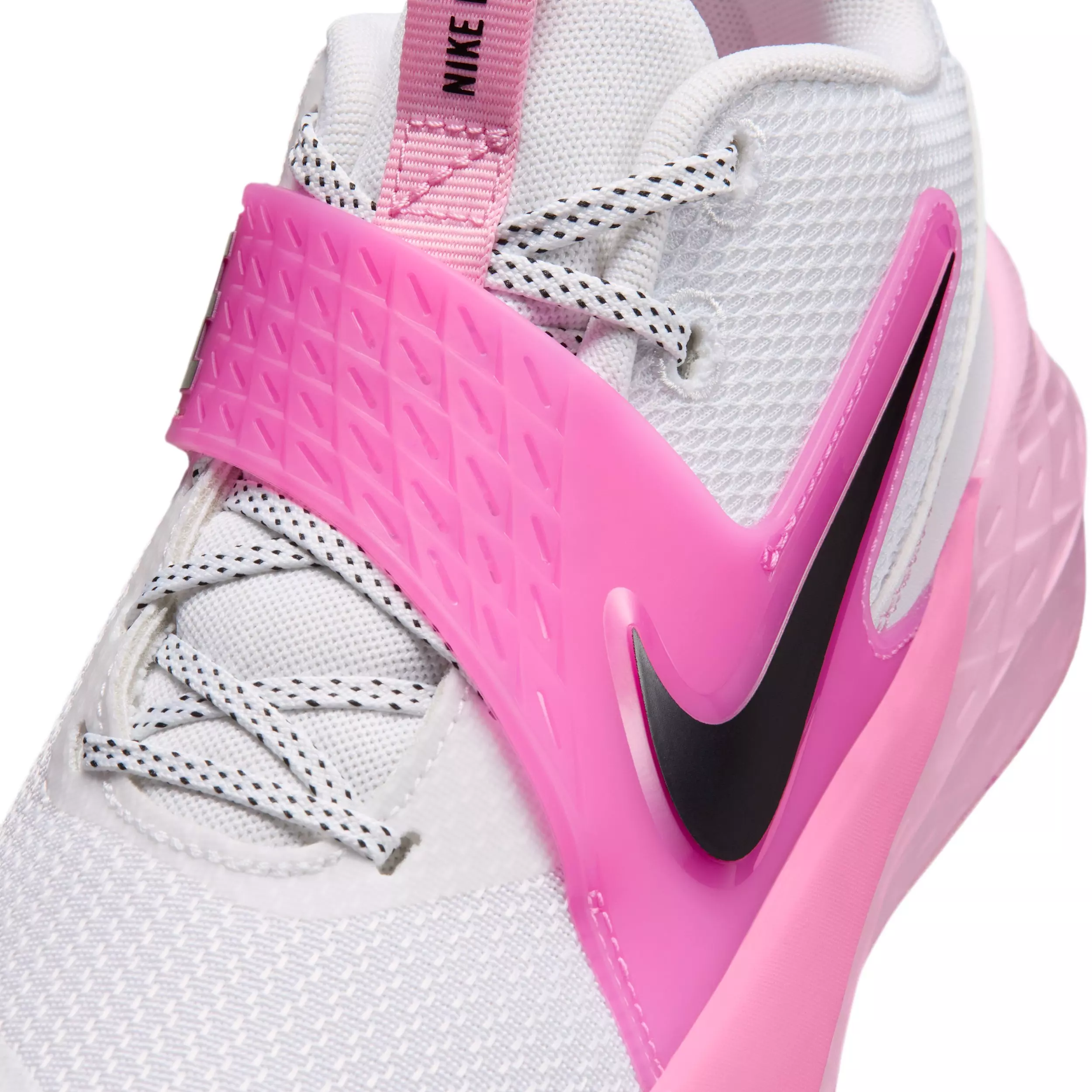 Nike Team Hustle D 12 "White/Pink Rise/Playful Pink/Black" Grade School Girls' Basketball Shoe - WHITE/PINK/PINK/BLACK