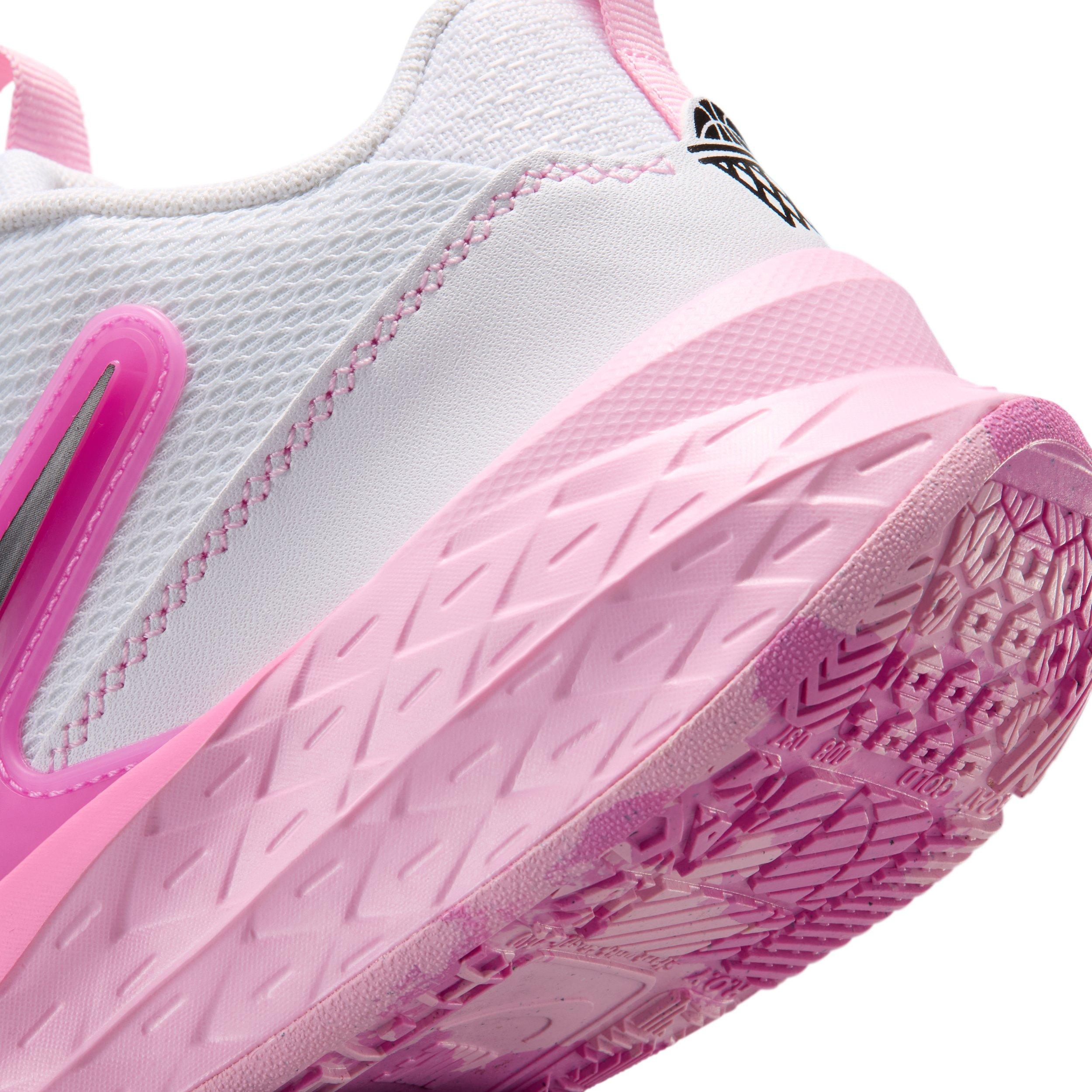 Nike Team Hustle D 12 "White/Pink Rise/Playful Pink/Black" Grade School Girls' Basketball Shoe - WHITE/PINK/PINK/BLACK