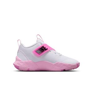 Nike Team Hustle D 12 "White/Pink Rise/Playful Pink/Black" Grade School Girls' Basketball Shoe - WHITE/PINK/PINK/BLACK